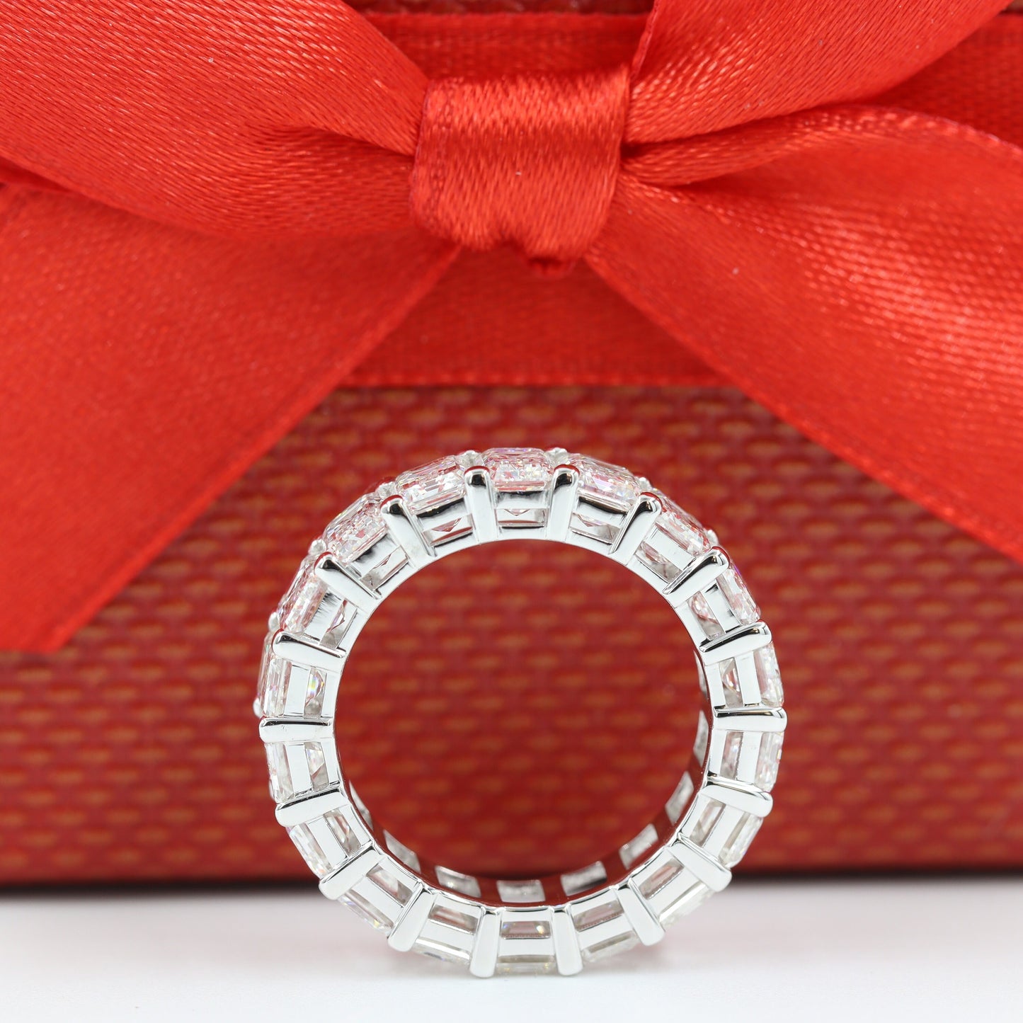 8ct Emerald Cut Natural Diamond Eternity Ring - 14K Gold Anniversary Band