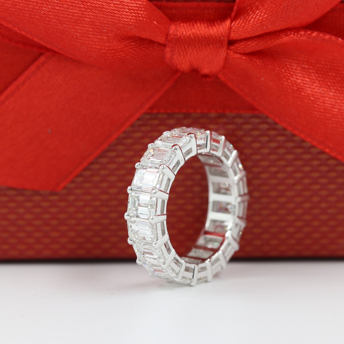 8ct Emerald Cut Natural Diamond Eternity Ring - 14K Gold Anniversary Band