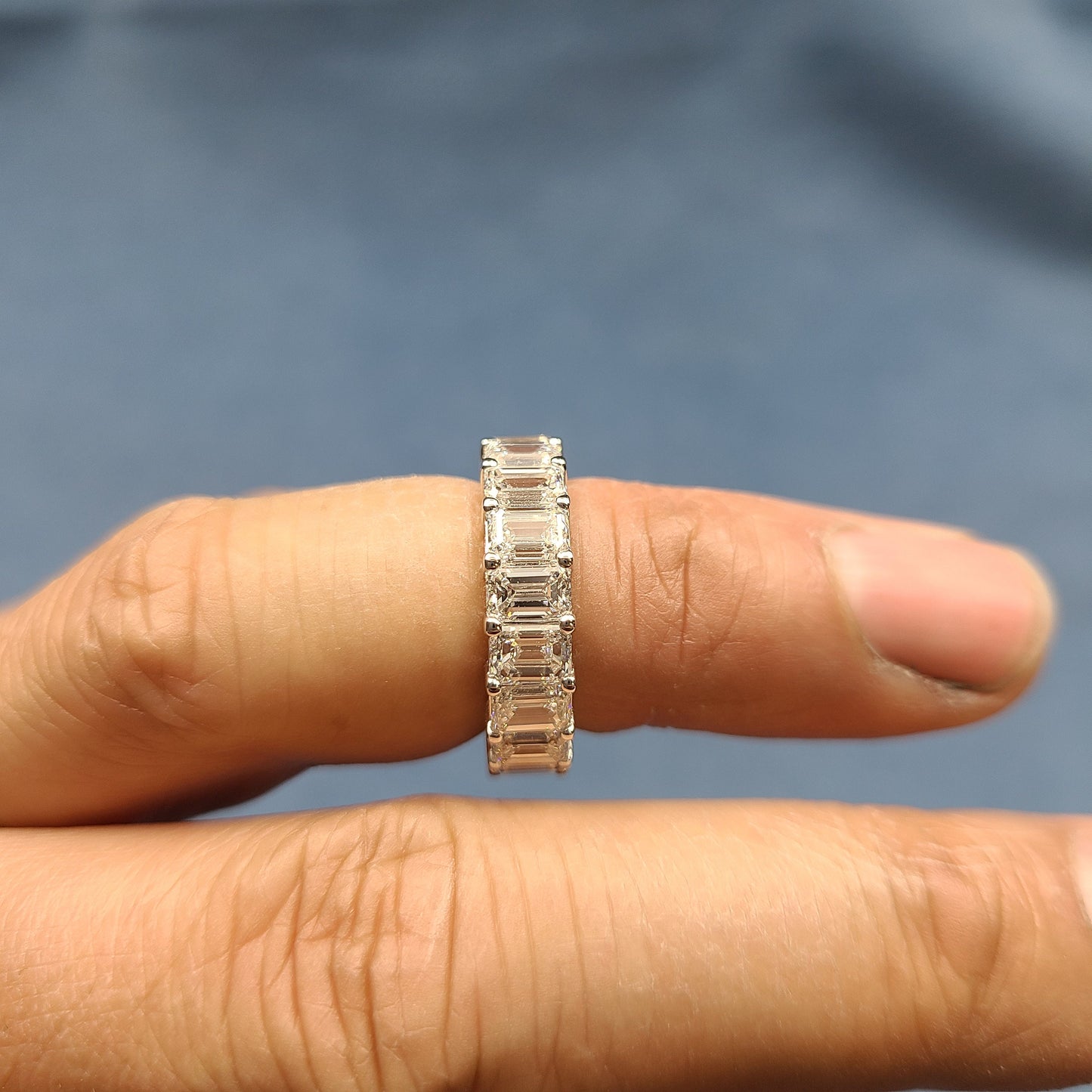 8ct Emerald Cut Natural Diamond Eternity Ring - 14K Gold Anniversary Band