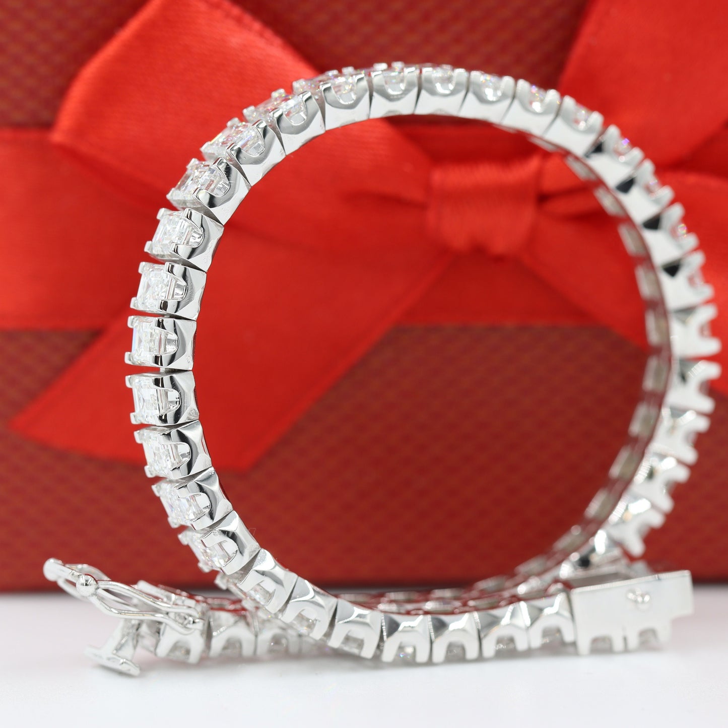18ct Emerald Cut Natural Diamond Tennis Bracelet: 14K Gold Eternity Bracelet