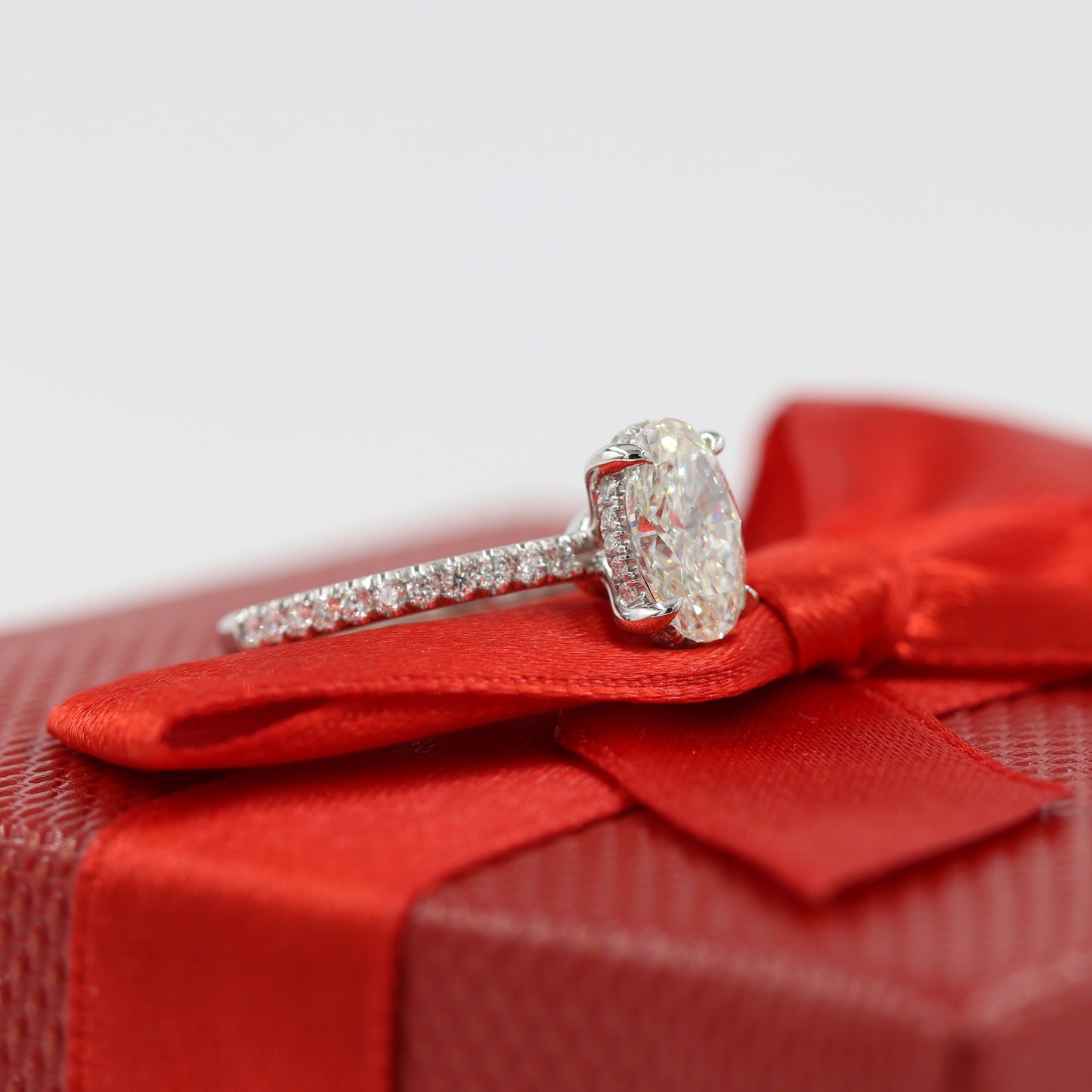 Platinum Oval Natural Diamond Engagement Ring: 1.46ct Micro Pave, EGL Certified