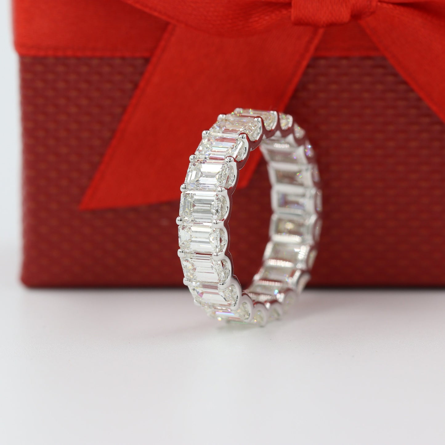 6.5ct Emerald Cut Natural Diamond Full Eternity 14K Gold Wedding Band
