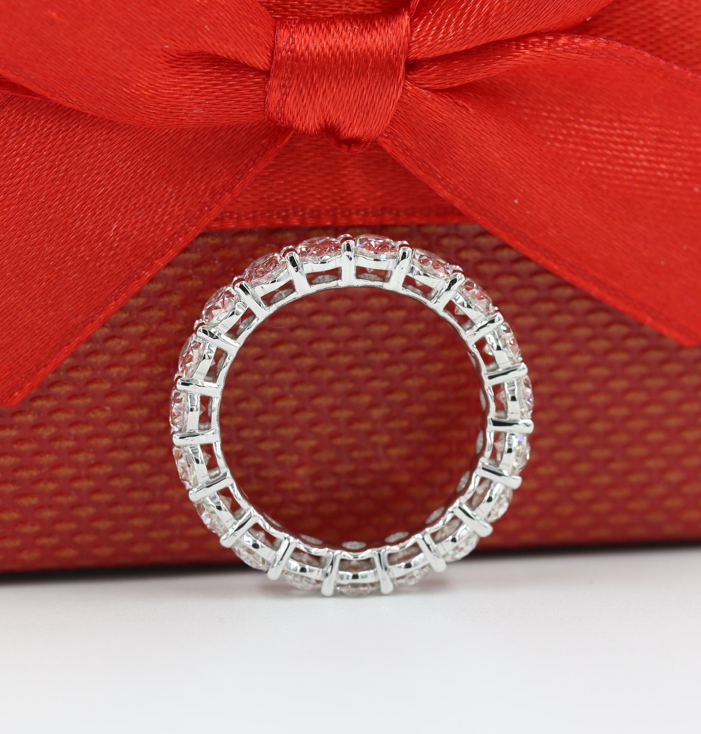 4.6ct Oval Natural Diamond Eternity Ring: 14K Gold Wedding Band