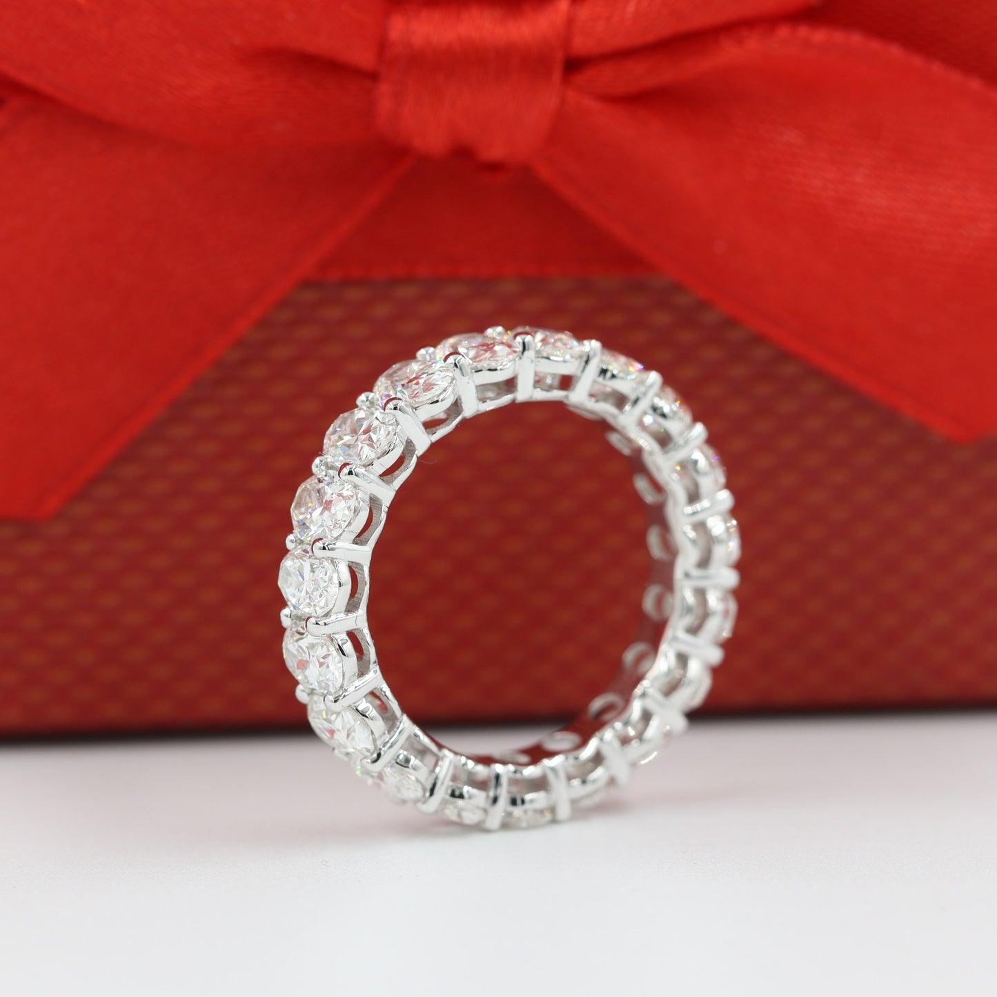 4.6ct Oval Natural Diamond Eternity Ring: 14K Gold Wedding Band