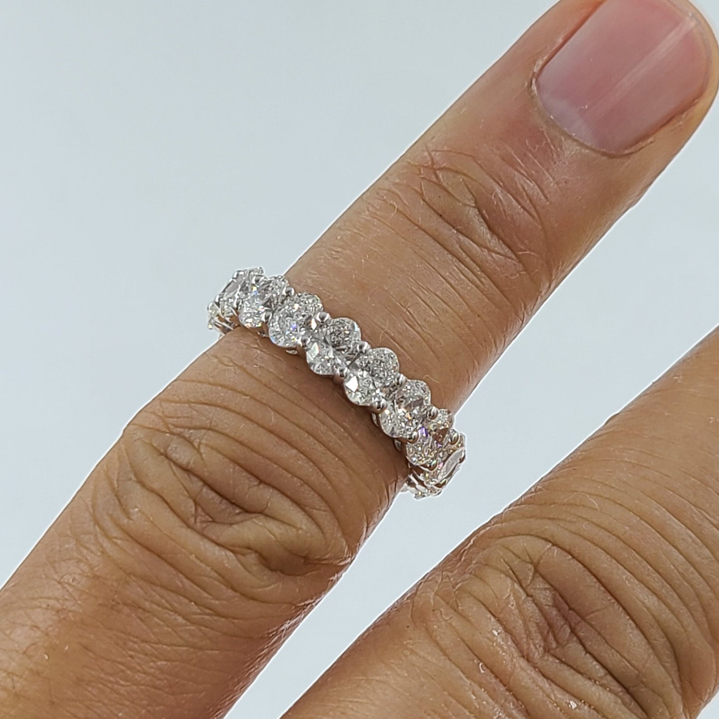 4.6ct Oval Natural Diamond Eternity Ring: 14K Gold Wedding Band