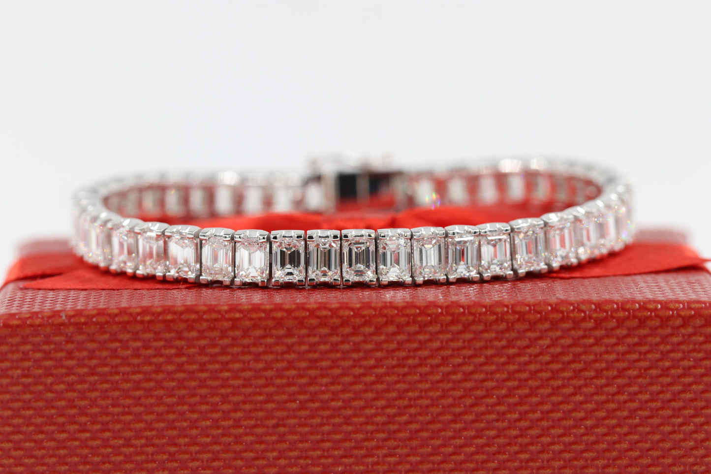 18ct Emerald Cut Natural Diamond Tennis Bracelet: 14K Gold Eternity Bracelet