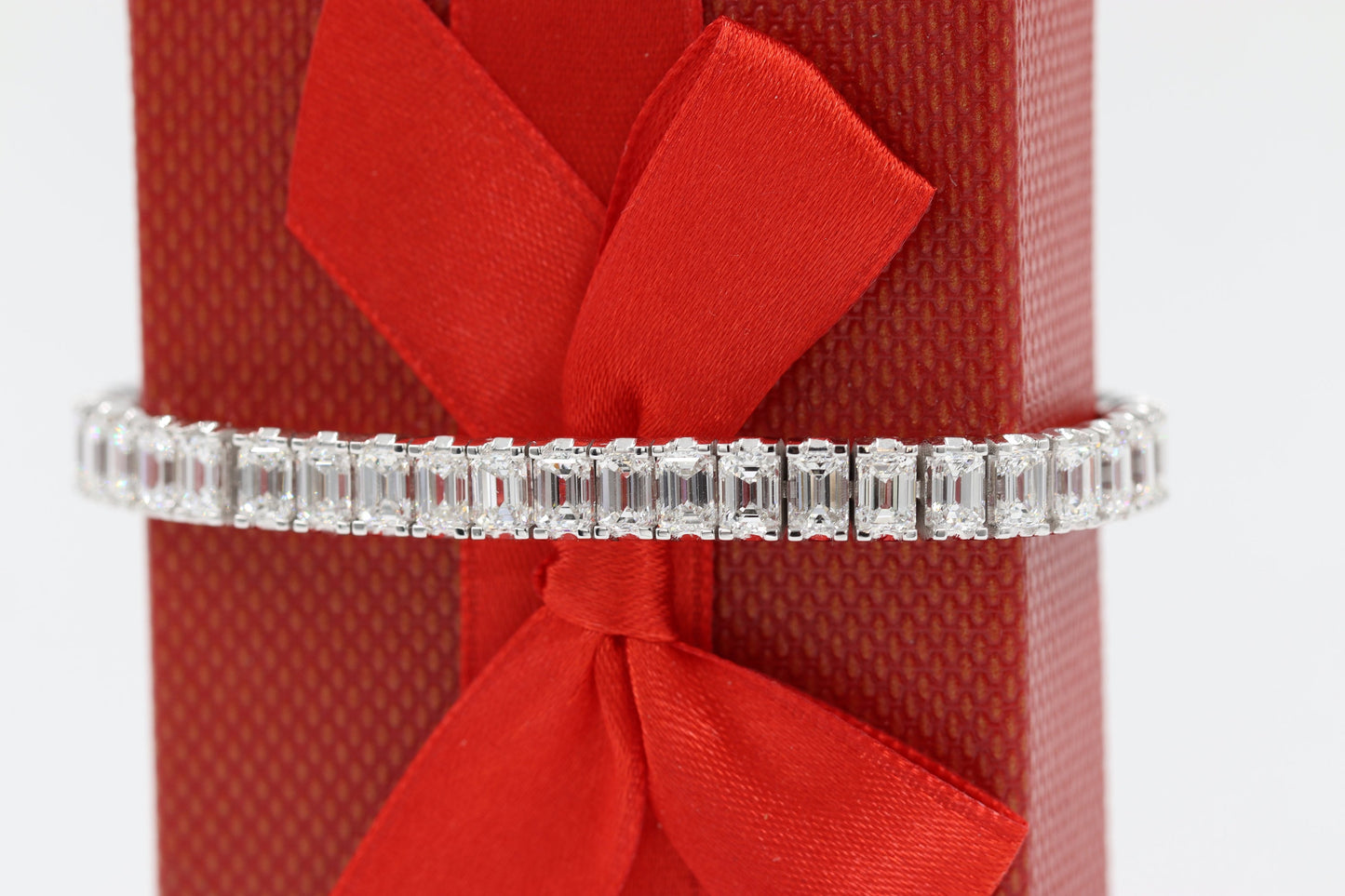 18ct Emerald Cut Natural Diamond Tennis Bracelet: 14K Gold Eternity Bracelet