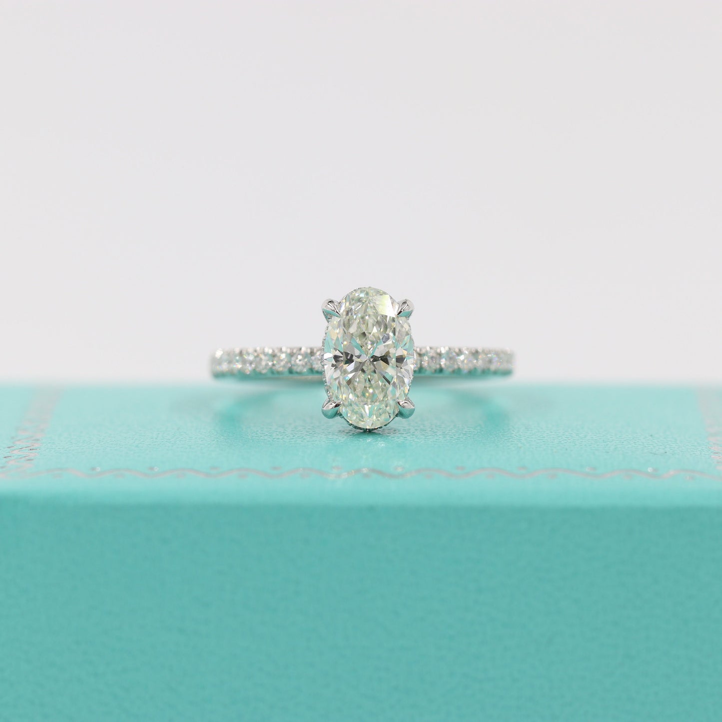 Platinum Oval Natural Diamond Engagement Ring: 1.46ct Micro Pave, EGL Certified