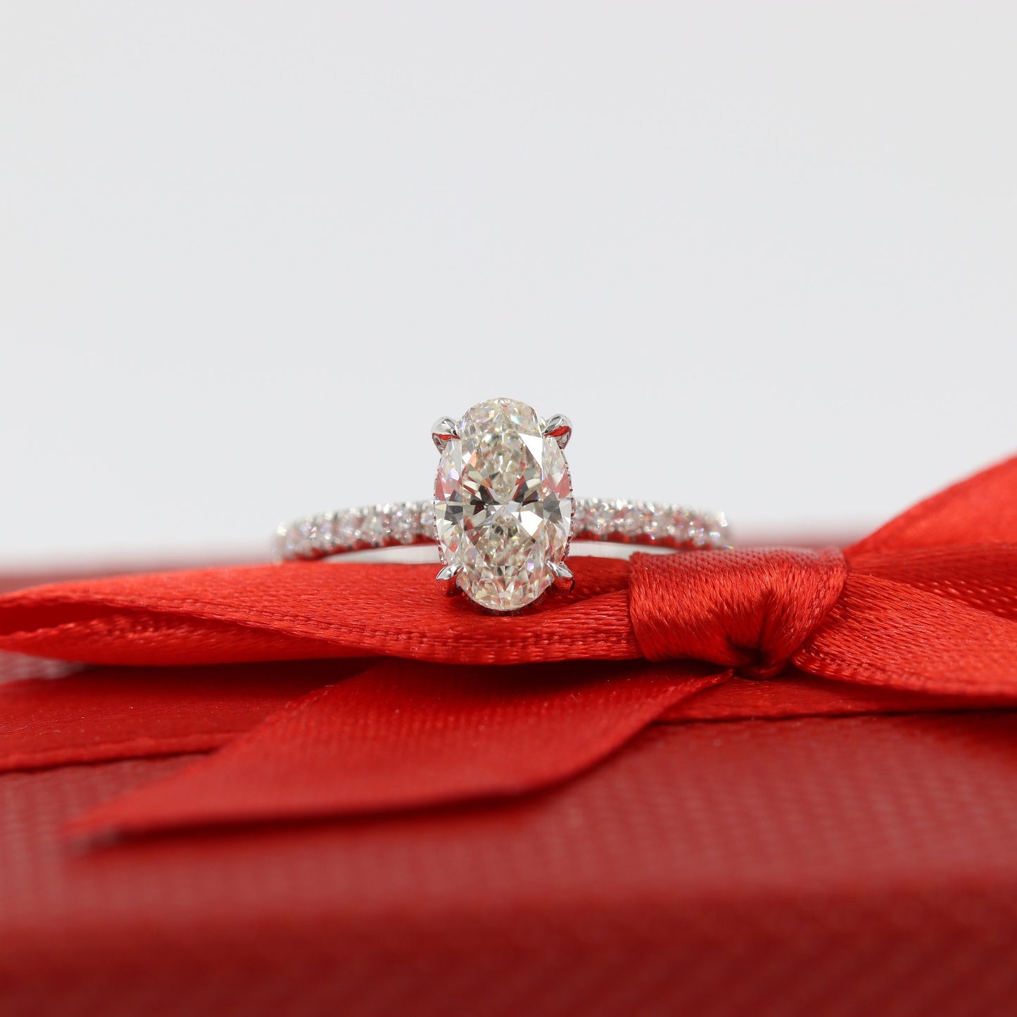 Platinum Oval Natural Diamond Engagement Ring: 1.46ct Micro Pave, EGL Certified