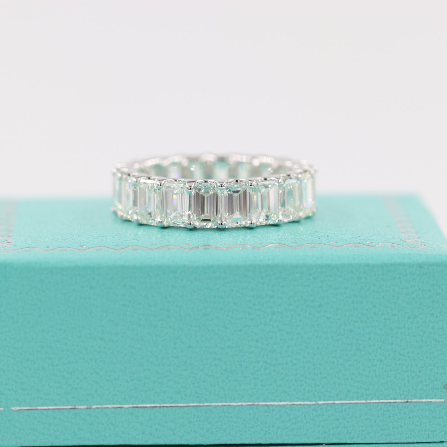 6.5ct Emerald Cut Natural Diamond Full Eternity 14K Gold Wedding Band
