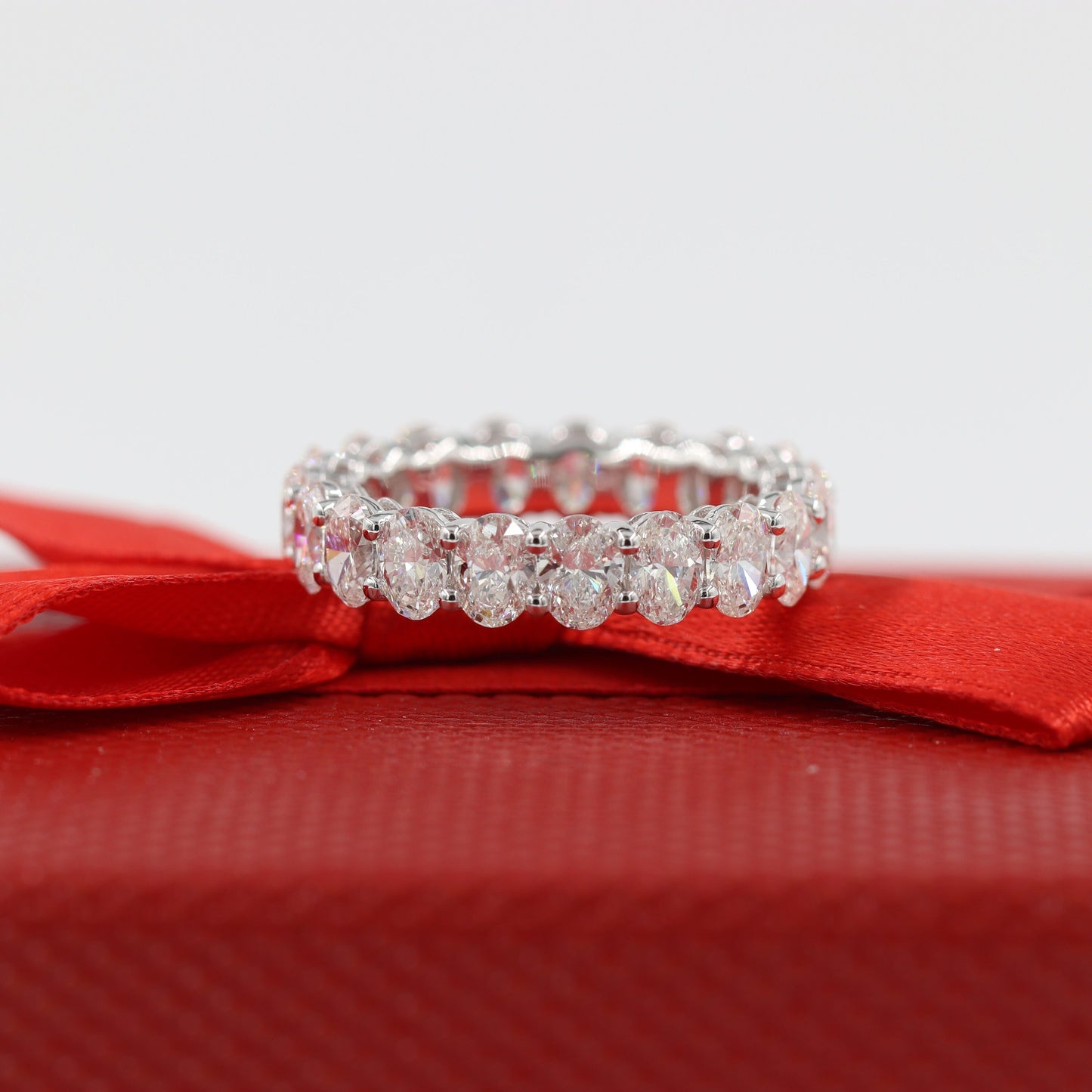 4.6ct Oval Natural Diamond Eternity Ring: 14K Gold Wedding Band