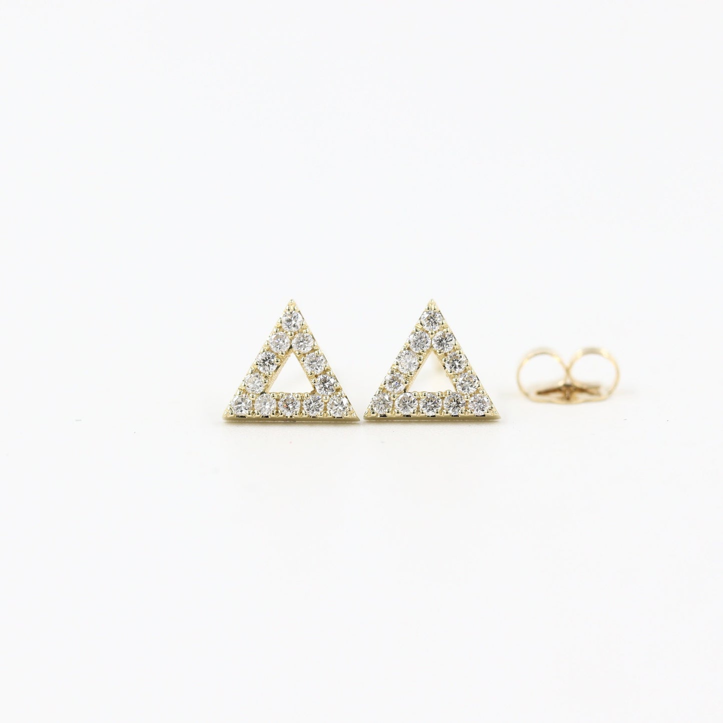 Dainty 14K Gold Natural Diamond Triangle Stud Earrings: Geometric Minimalist Style