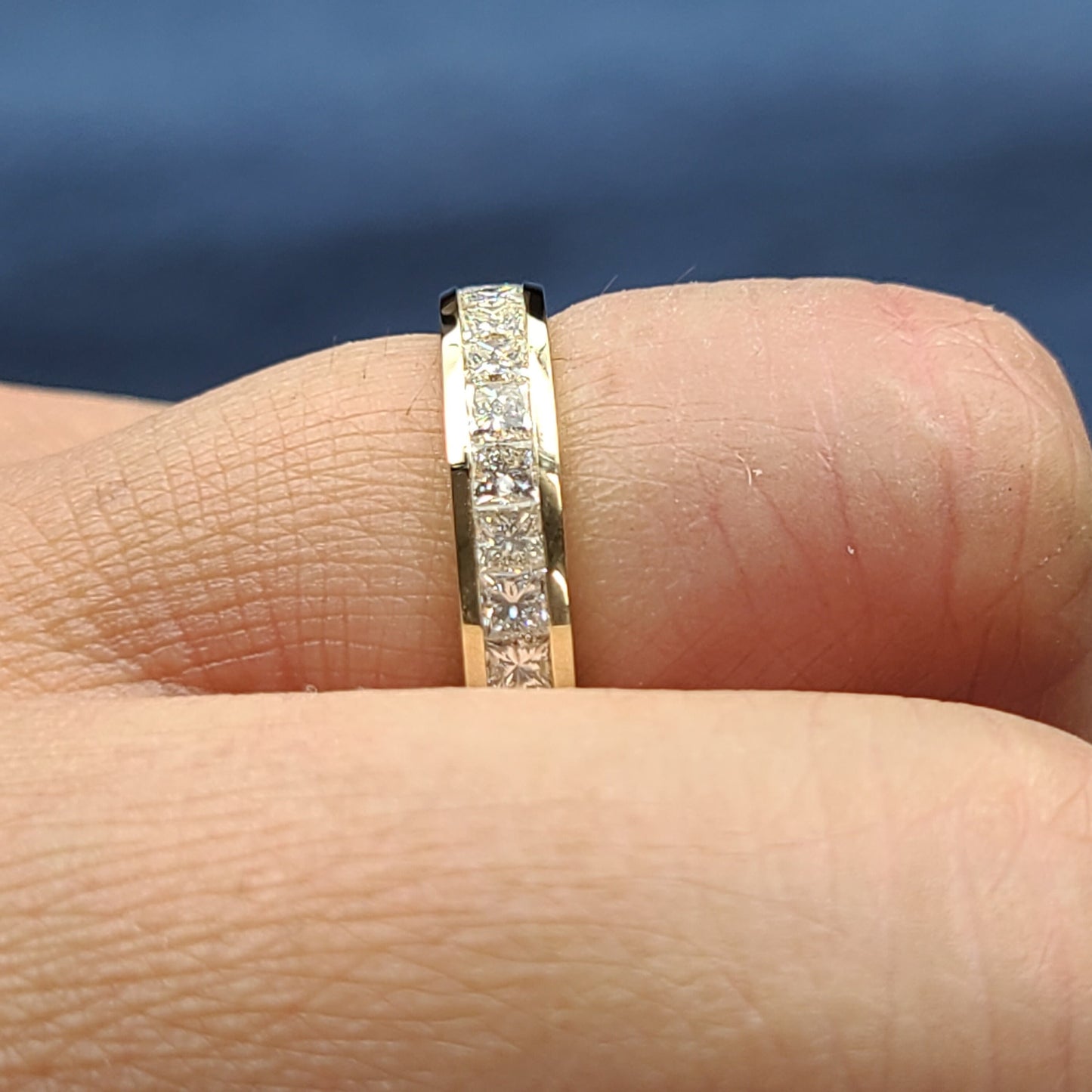 Handmade 14K Gold Princess Cut Natural Diamond Wedding Band -Stackable Wedding Band - Anniversary Gift