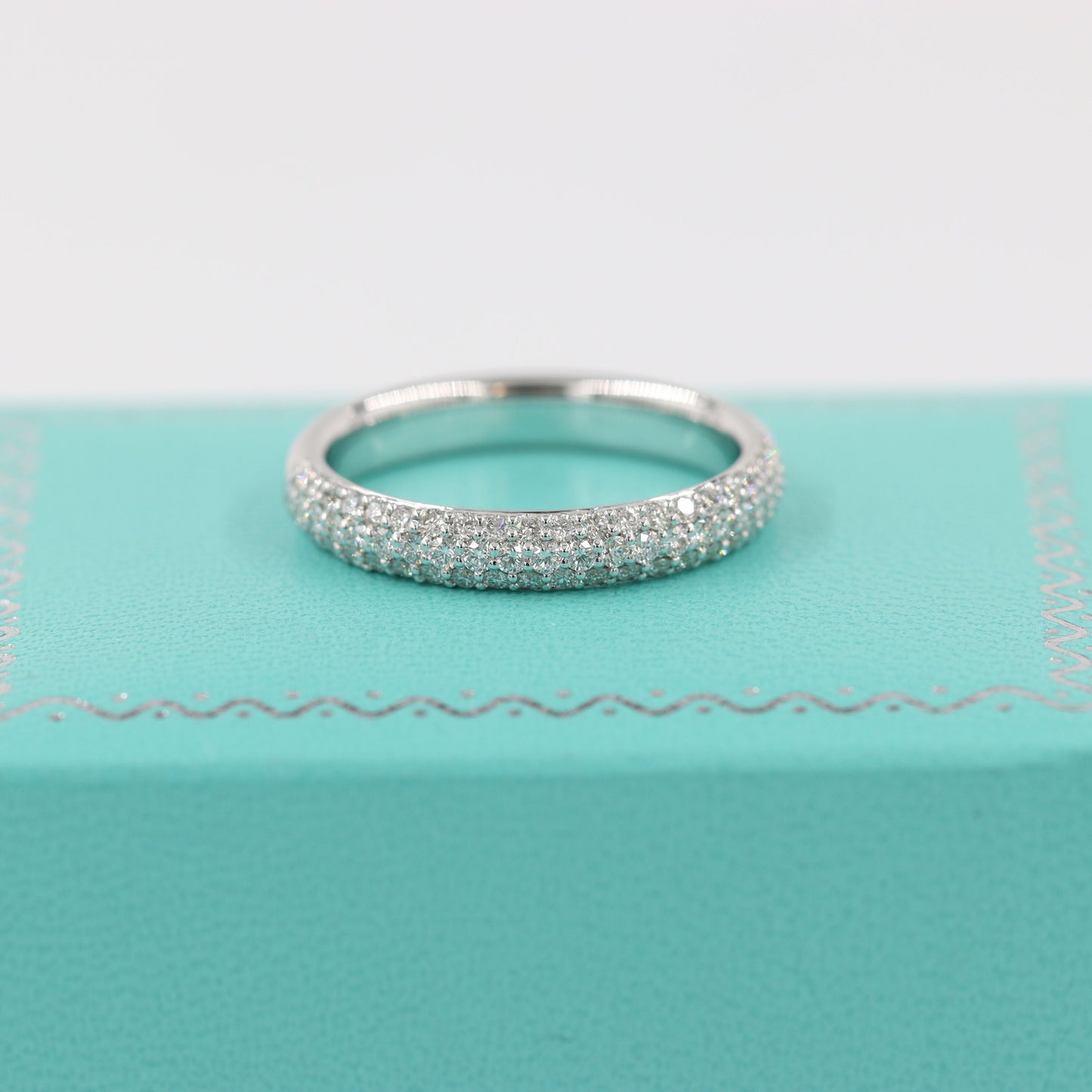 14K Gold 3 Row Natural Diamond 3.3mm Wedding Band: 14K Gold 3/4 Eternity Stackable Ring-Anniversary Ring