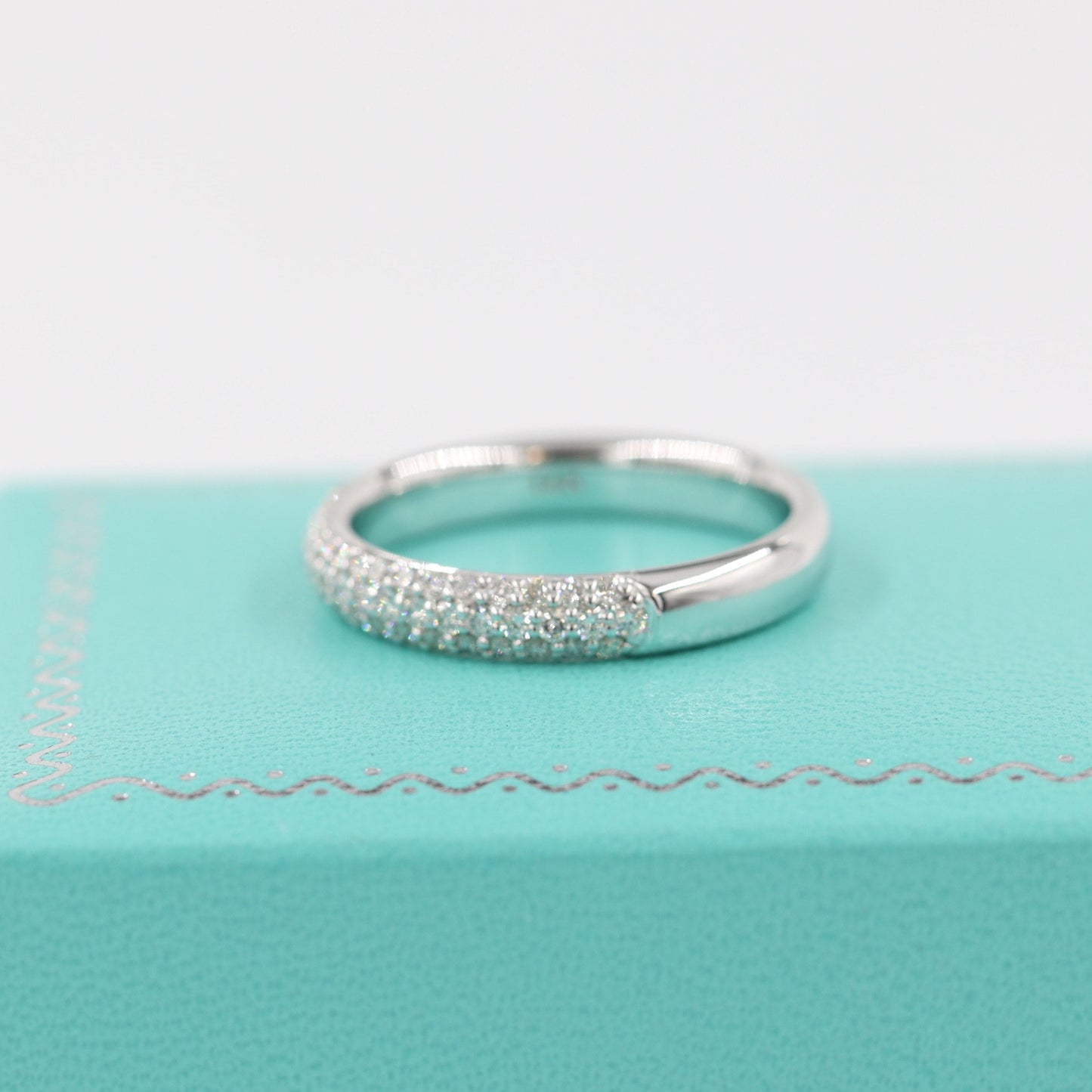 14K Gold 3 Row Natural Diamond 3.3mm Wedding Band: 14K Gold 3/4 Eternity Stackable Ring-Anniversary Ring
