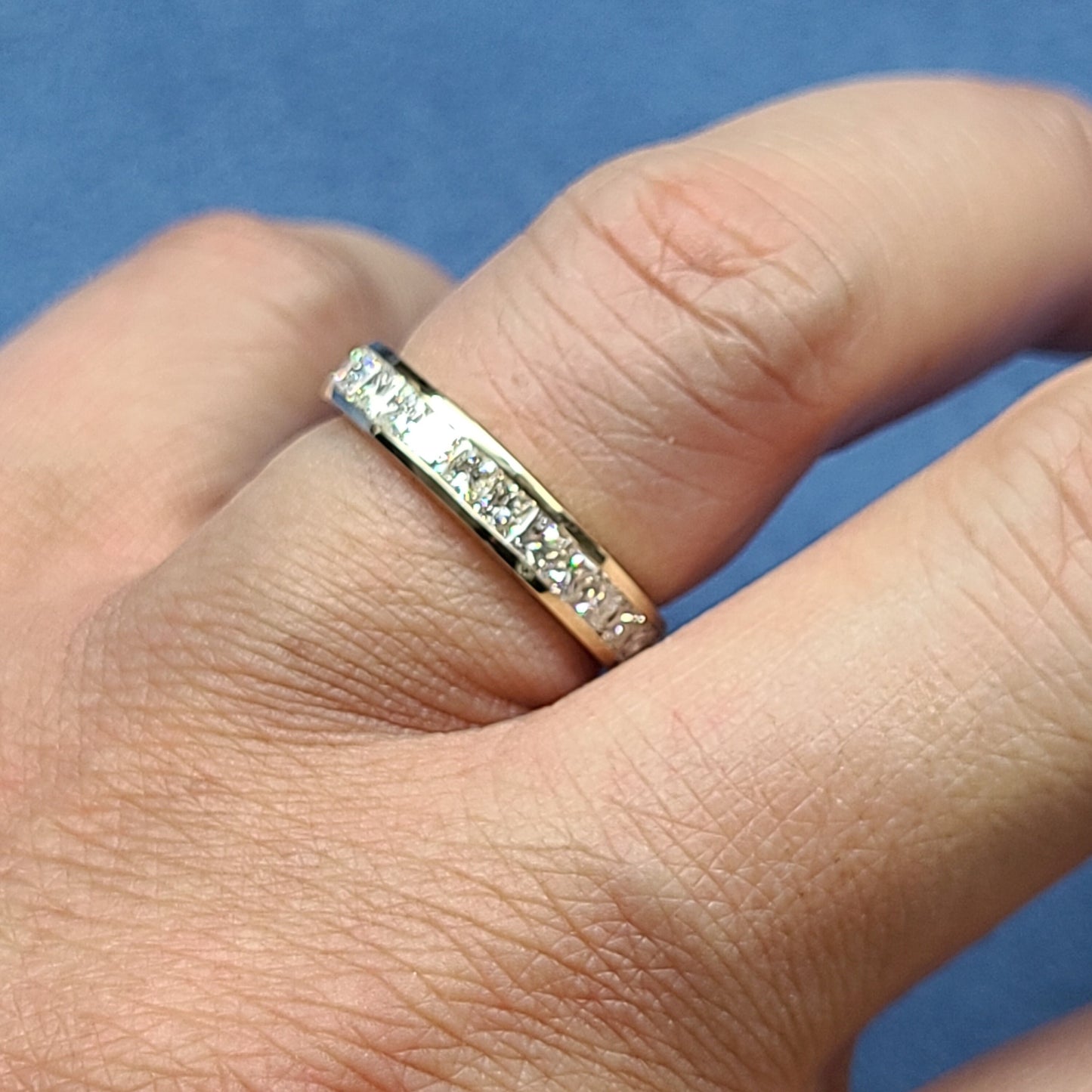Handmade 14K Gold Princess Cut Natural Diamond Wedding Band -Stackable Wedding Band - Anniversary Gift