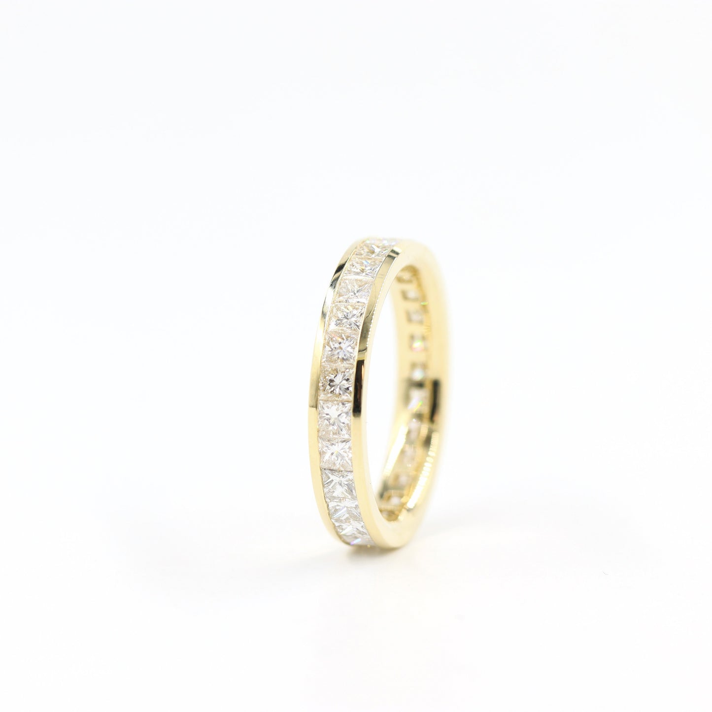 Handmade 14K Gold Princess Cut Natural Diamond Wedding Band -Stackable Wedding Band - Anniversary Gift