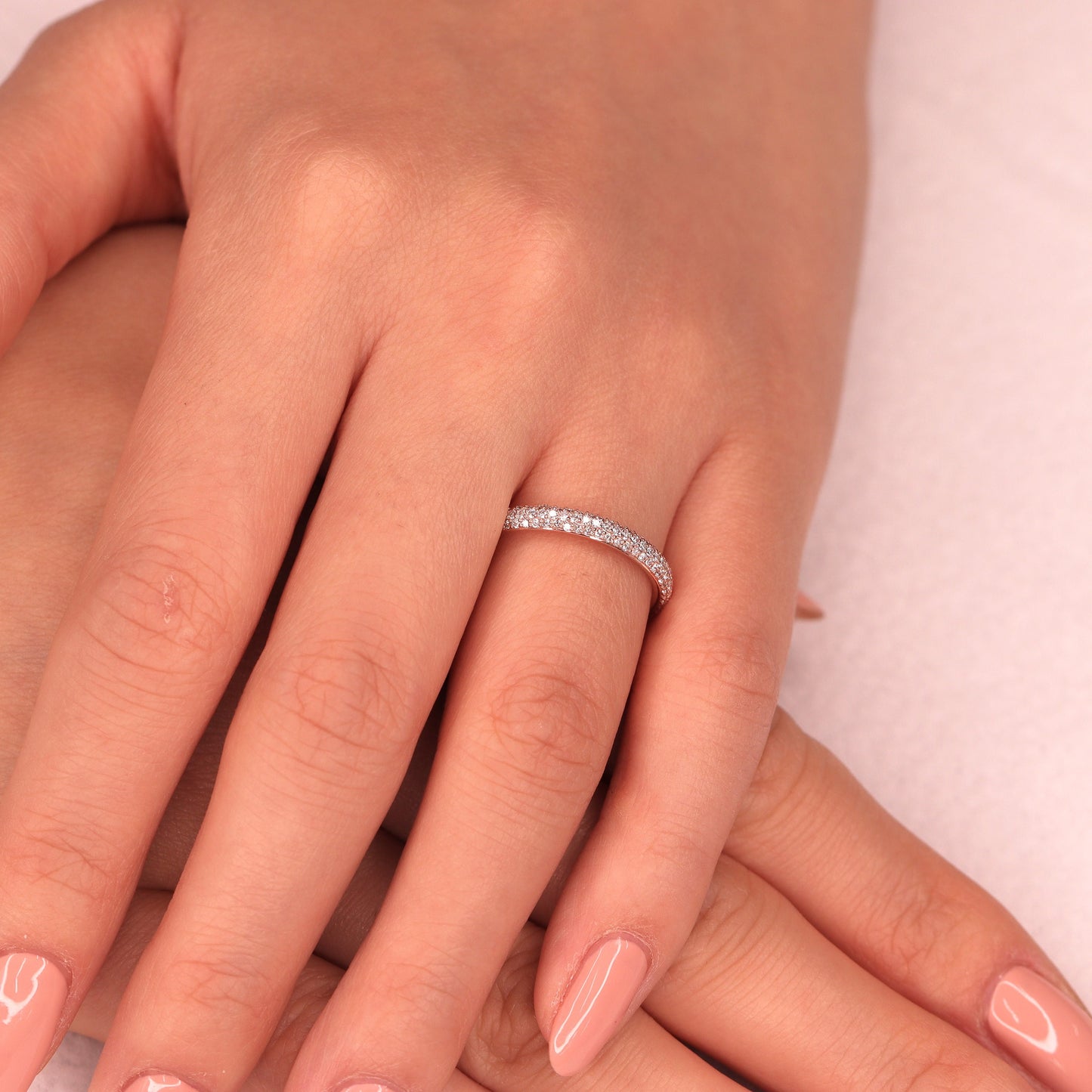 Handmade 14K Gold Full Eternity Natural Diamond 2.6mm Wedding Band  - Anniversary Ring