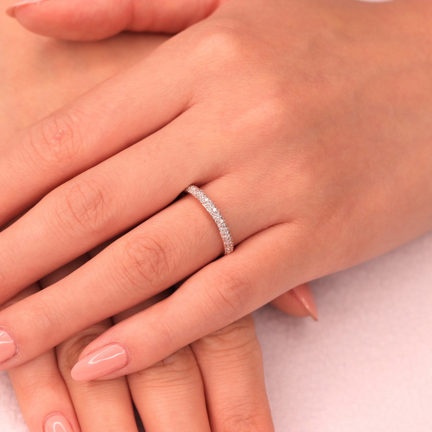 Handmade 14K Gold Natural Diamond Eternity 2.6mm Wedding Band: Triple Row Eternity Ring