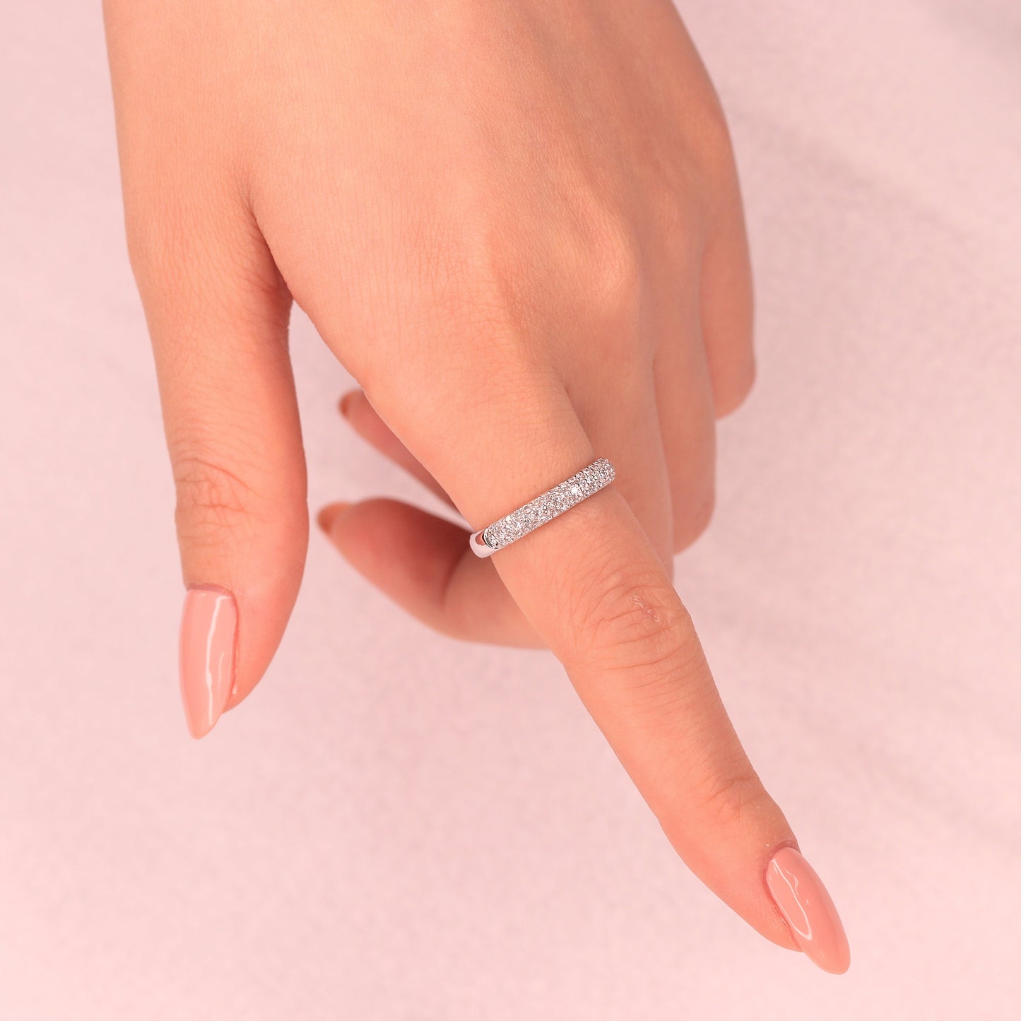 14K Gold 3 Row Natural Diamond 3.3mm Wedding Band: 14K Gold 3/4 Eternity Stackable Ring-Anniversary Ring