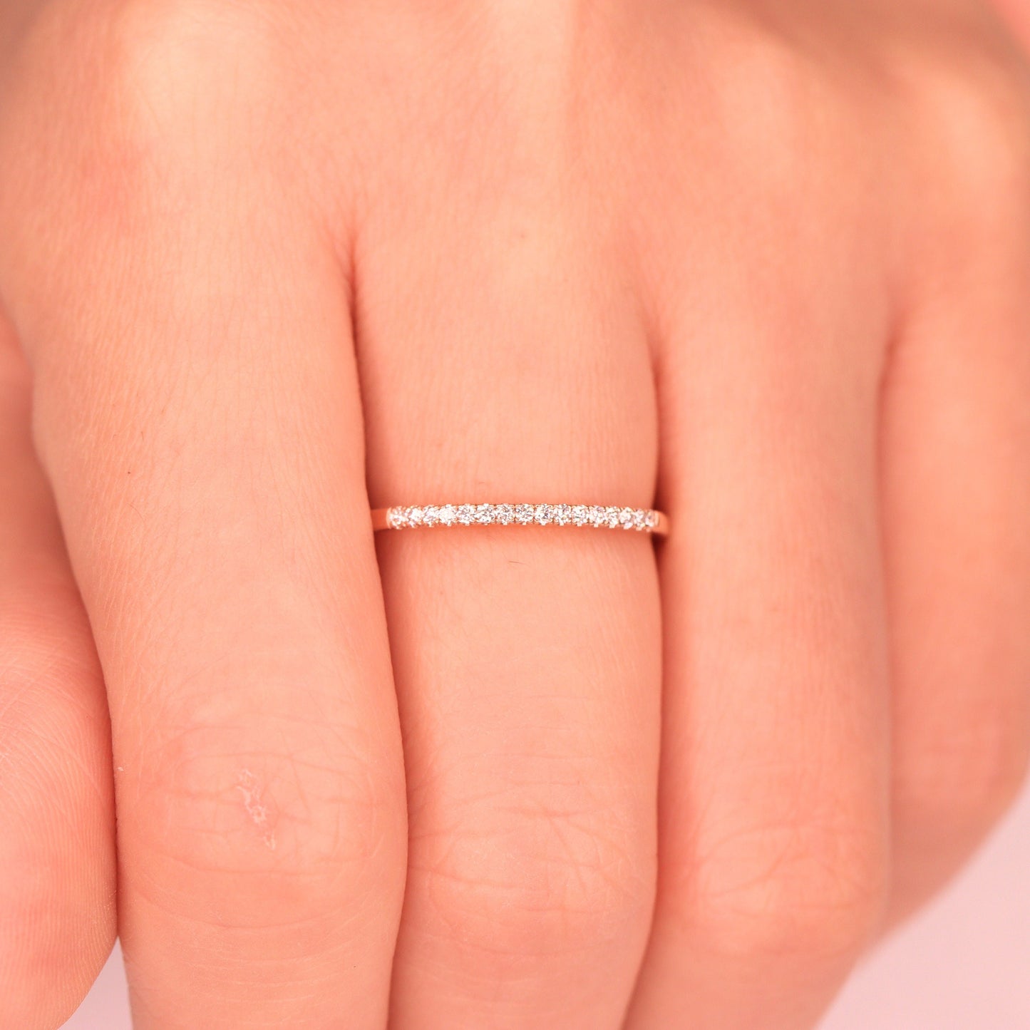 14K Natural Diamond Eternity Wedding Band: Stackable Diamond Wedding 1.4mm Band - Anniversary gift