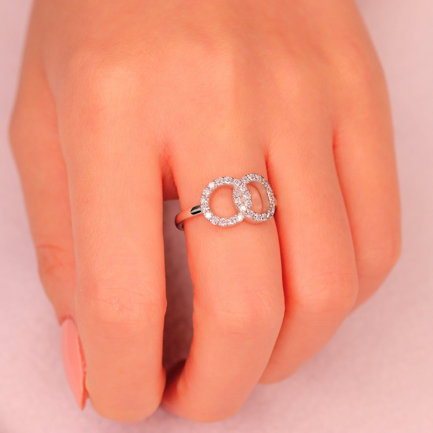 14K Gold Natural Diamond Double Circle Ring: Stacking Promise Ring - Anniversary Gift