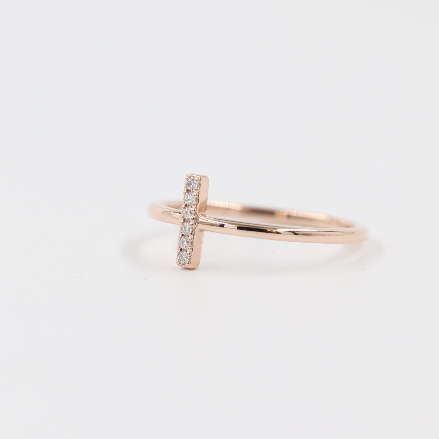 14k Gold Natural Diamond Bar Ring: Dainty Stacking Band - Anniversary Gift