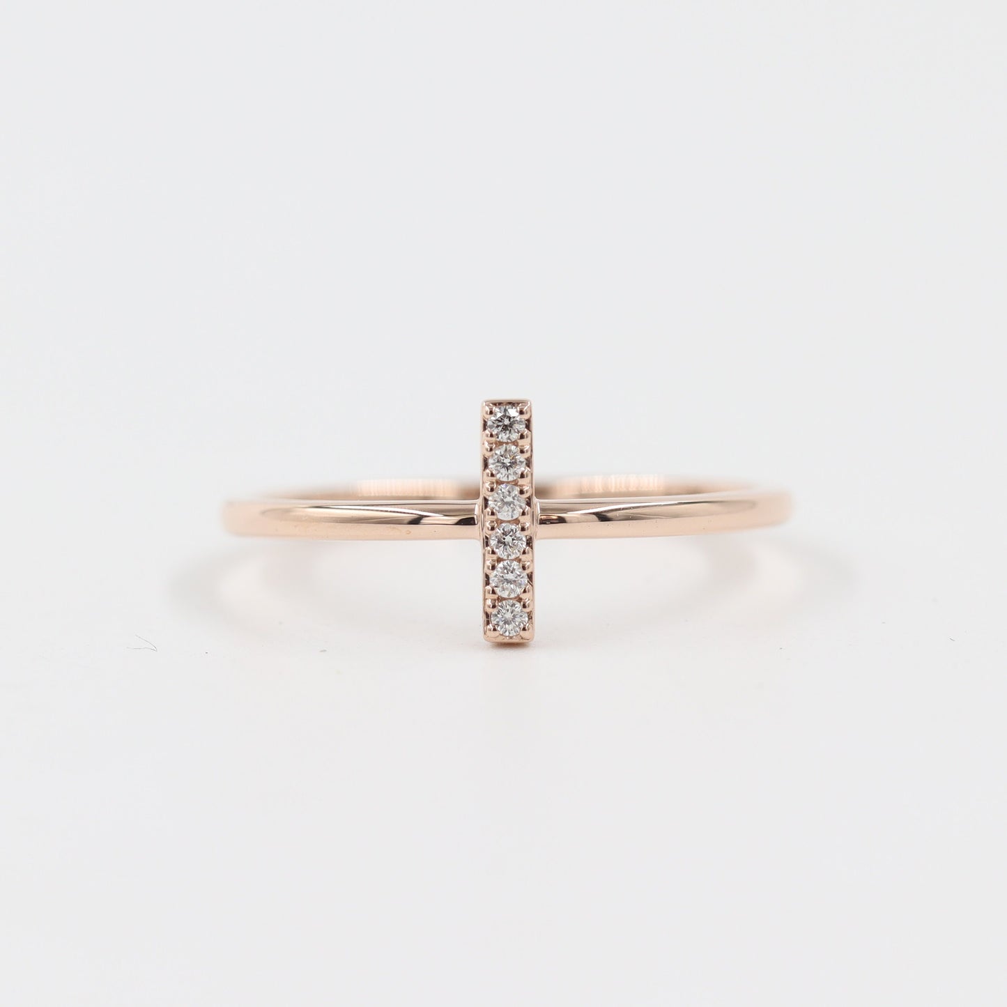 14k Gold Natural Diamond Bar Ring: Dainty Stacking Band - Anniversary Gift