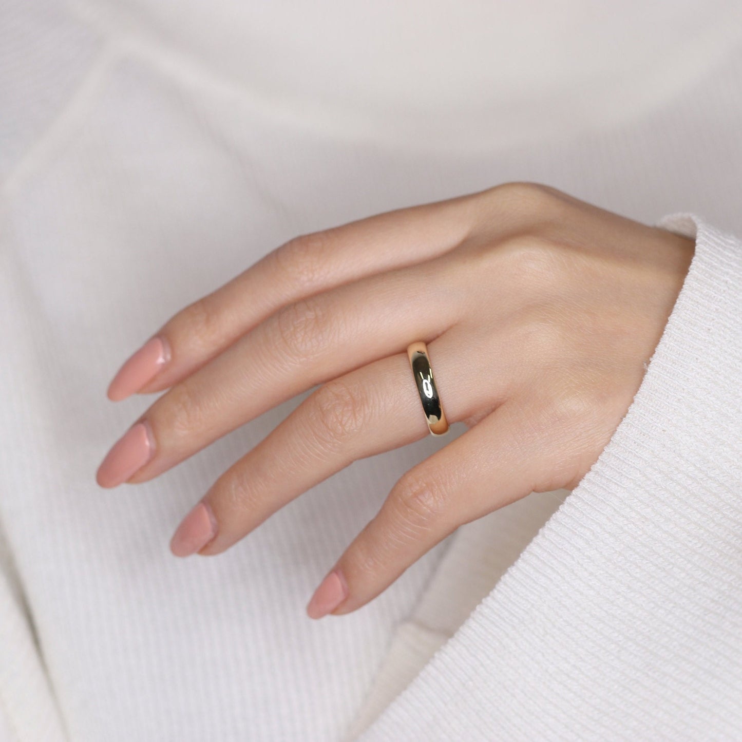 14k Gold Wedding Band - 4mm Low Oval - Anniversary Gift