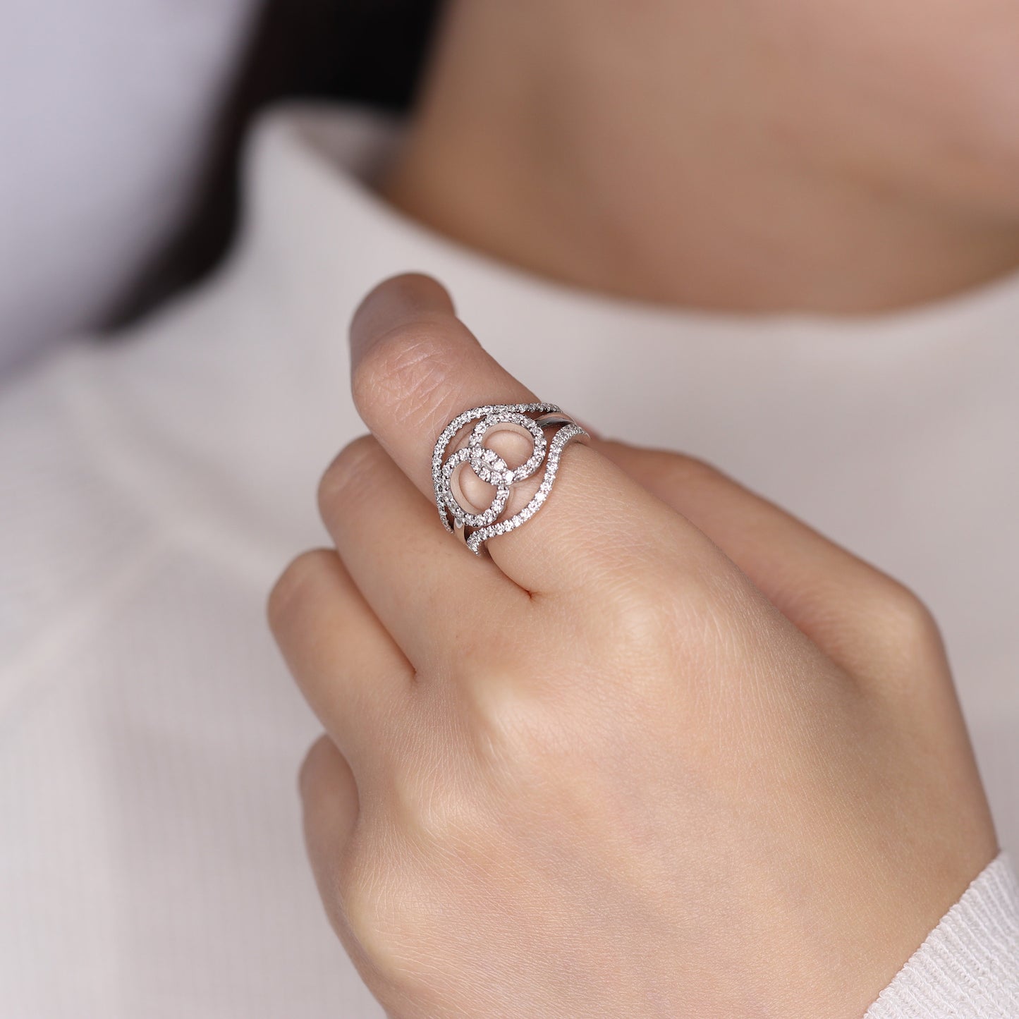 Handmade 14K Natural Diamond Wedding Band Set: Curved Stacking Rings