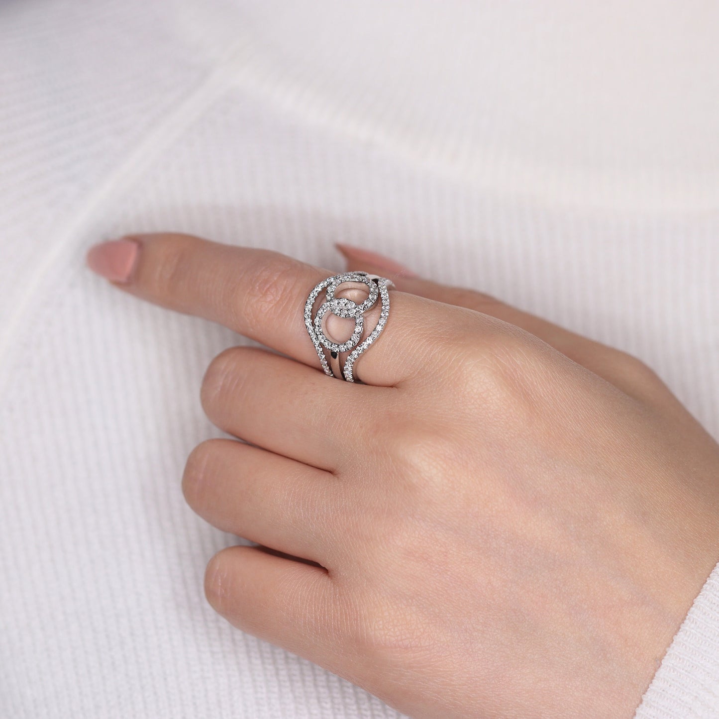 Handmade 14K Natural Diamond Wedding Band Set: Curved Stacking Rings
