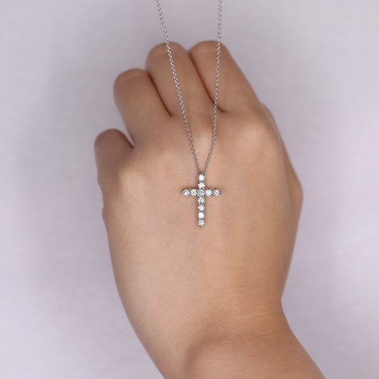 0.8ct Lab Grown Diamond Cross Pendant/Religious Diamond Cross Pendant/Adjustable Length/14K gold Cross Necklace/Anniversary Gift