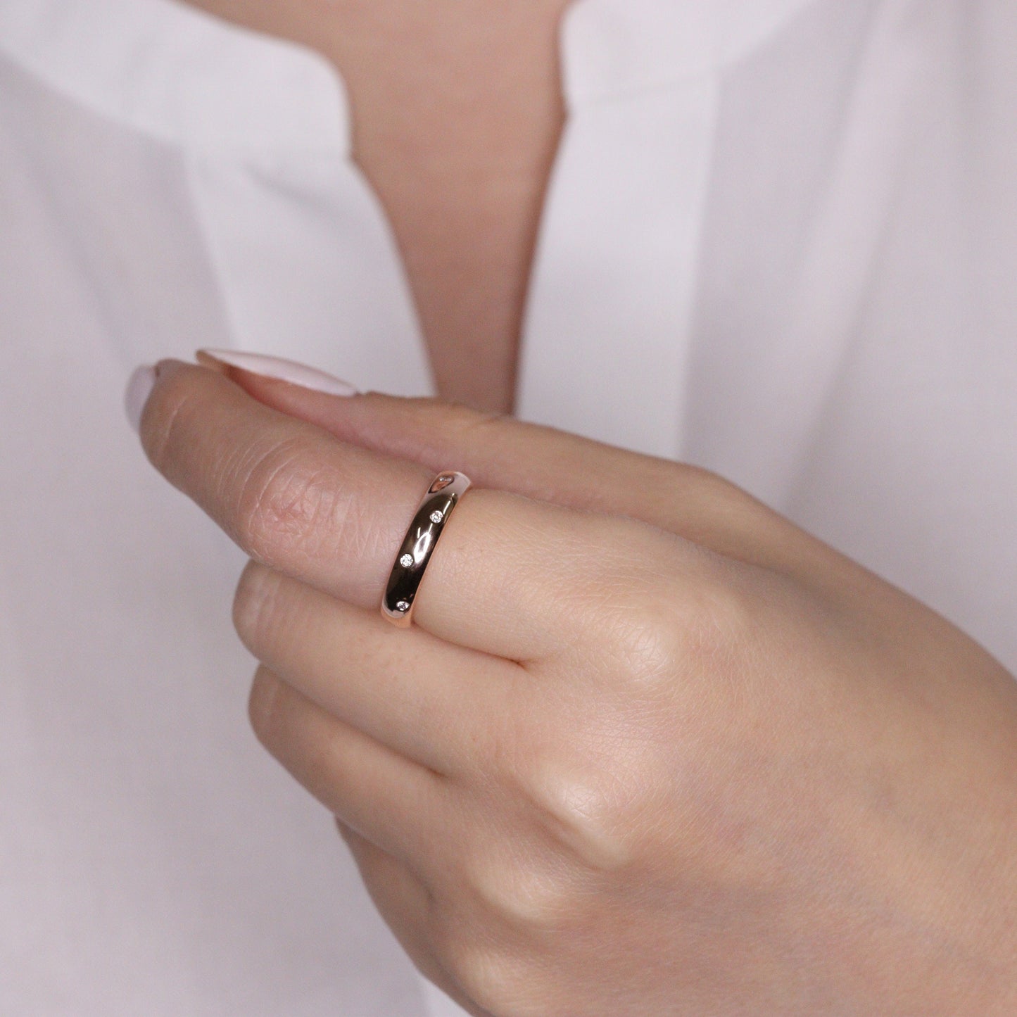 14K Gold Natural Diamond Wedding Band: Stackable Eternity Ring - 4mm Dome Anniversary Ring