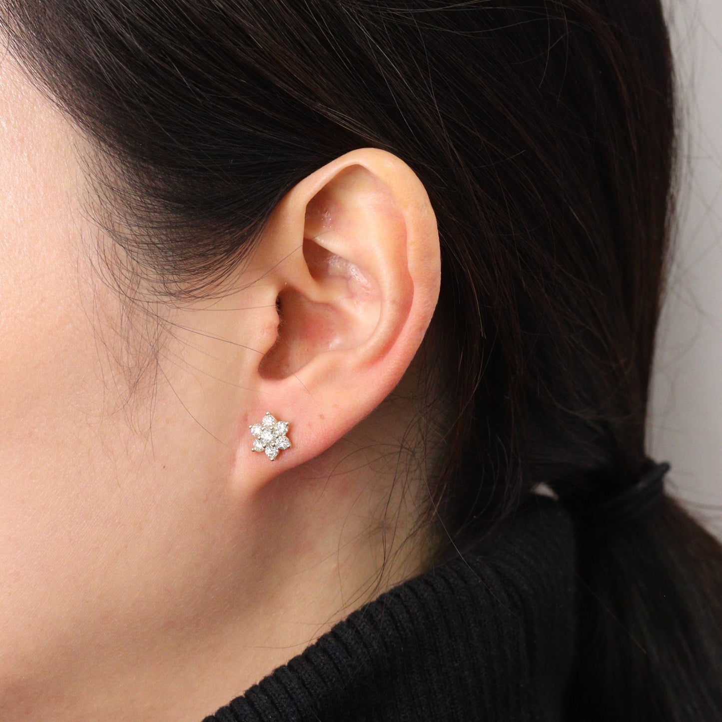1ct Round Natural Diamond Flower Stud Earring / 14K,18K gold Flower Stud Earring / Diamond Snowflake Stud Earring / Anniversary gift