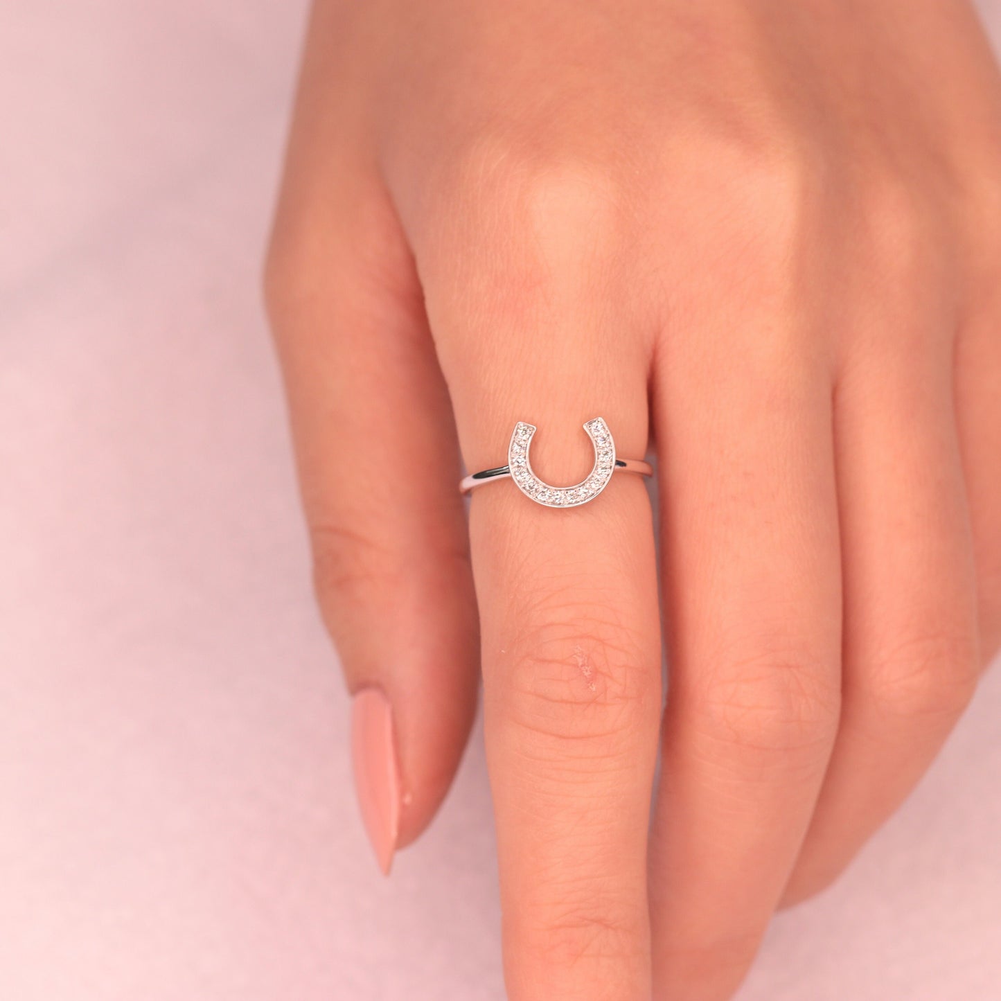 Horse shoe Natural Diamond Ring /Unique Band/14K Solid Gold Diamond Horse shoe Ring/Anniversary Gift