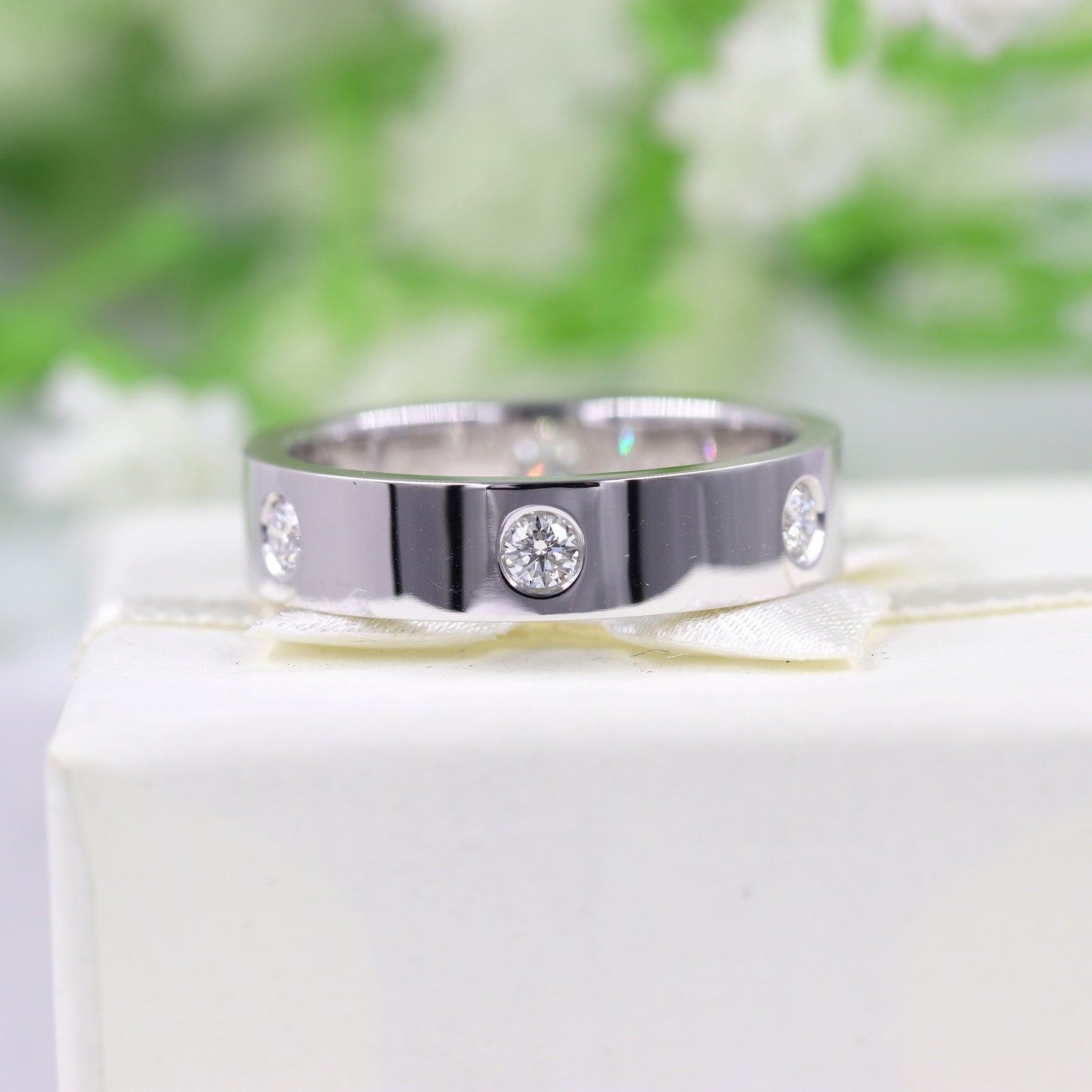 14K Gold Flat Natural Diamond 5mm Wedding Band: Unisex Anniversary Ring
