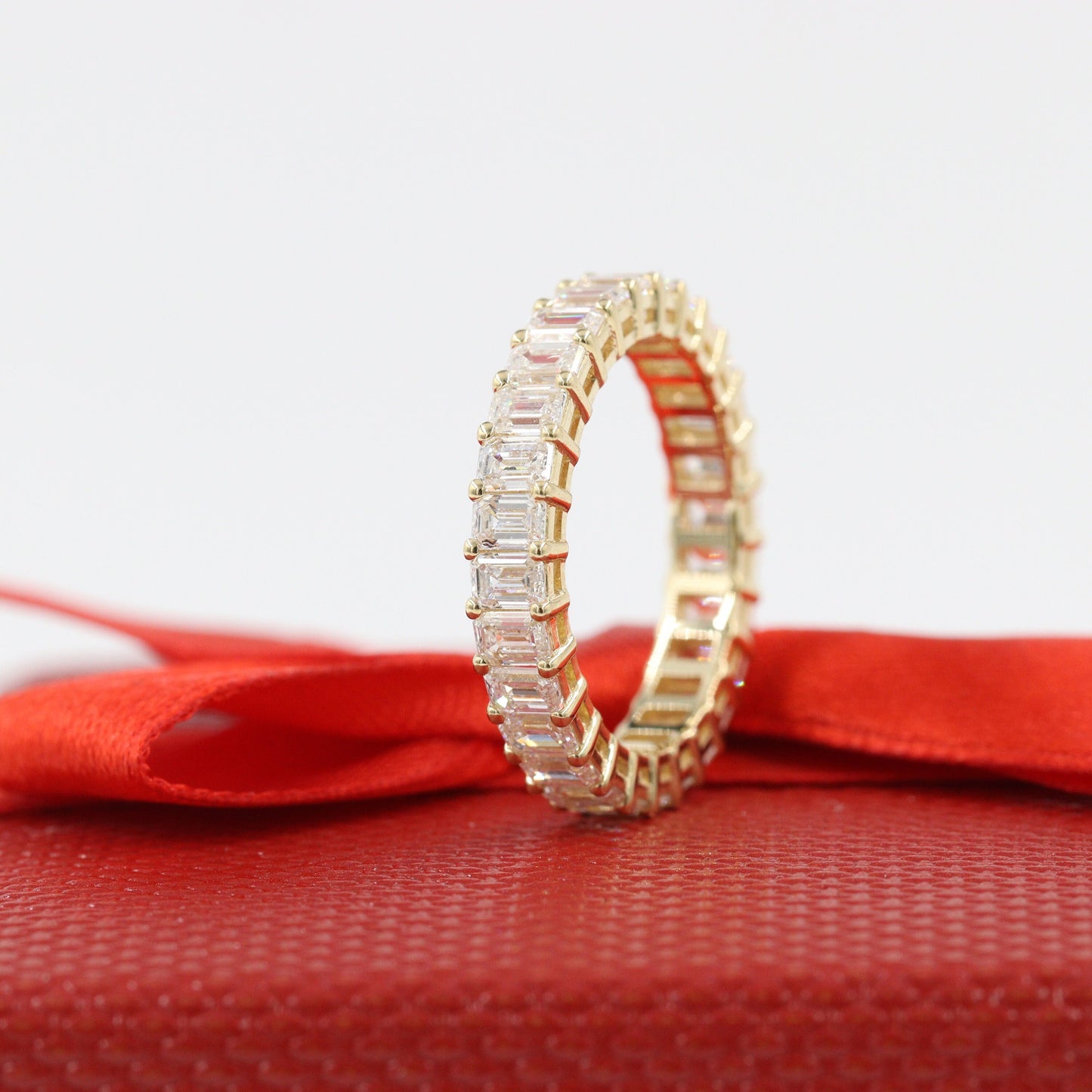 2.8ct Emerald Cut Natural Diamond Full Eternity 14K Gold Wedding Band- Anniversary Gift