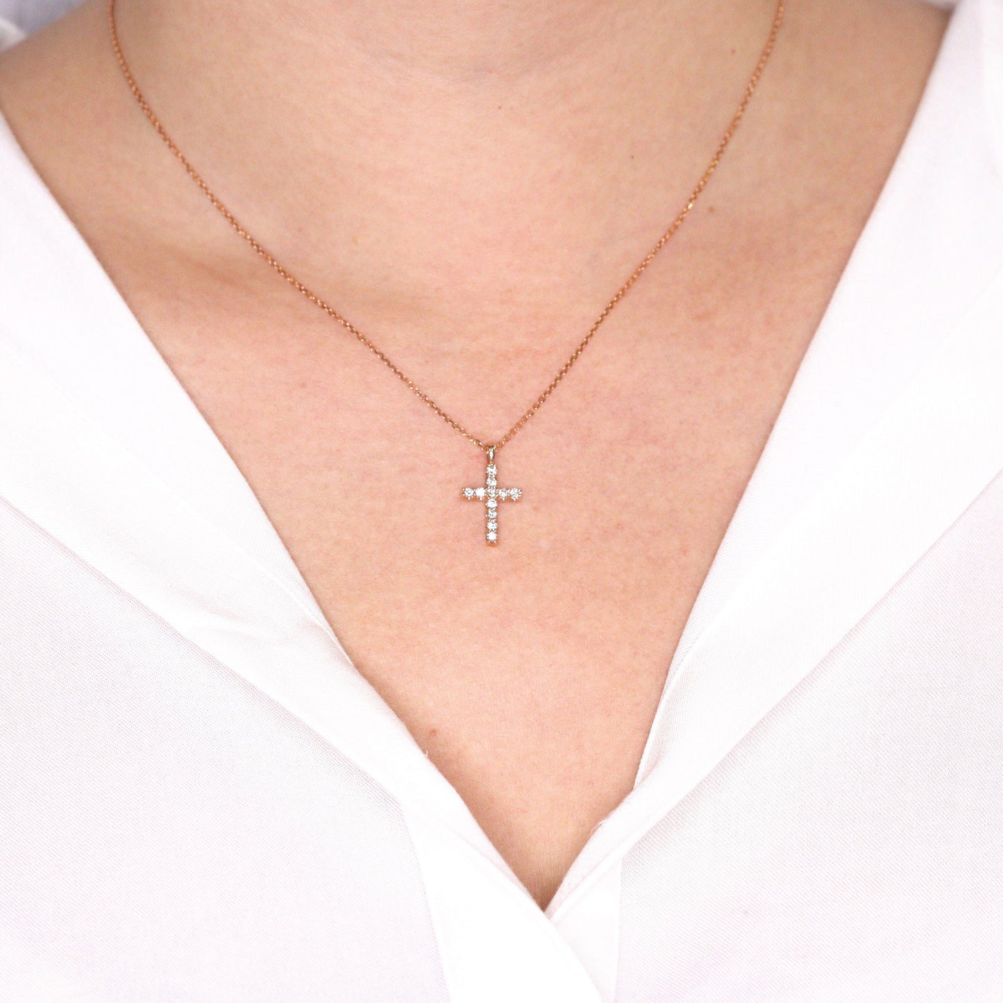 14K Gold Diamond Cross Necklace: Dainty 0.3ct Pendant