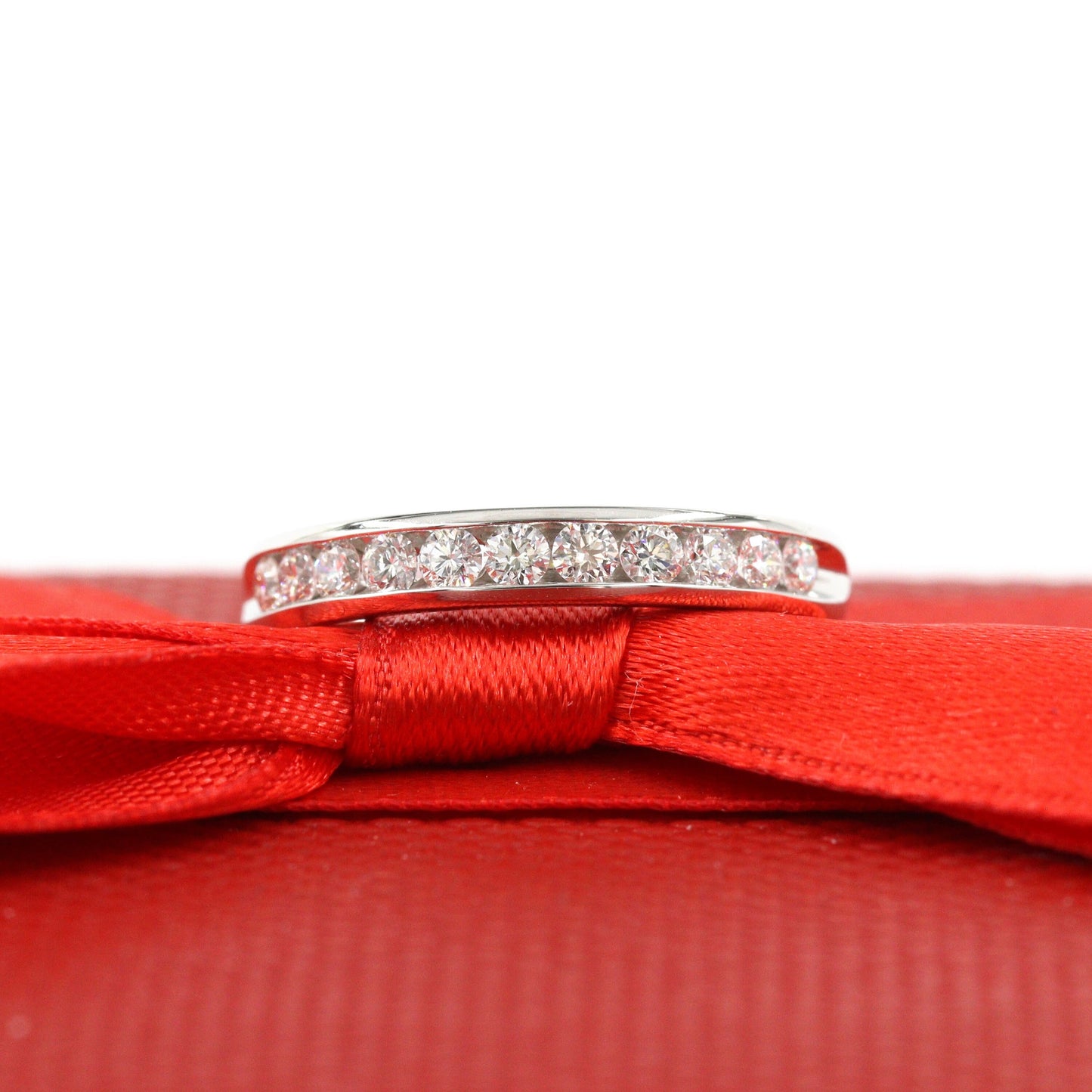 Handmade Platinum Natural Diamond Wedding Band: Channel Set Eternity Ring- Anniversary Gift