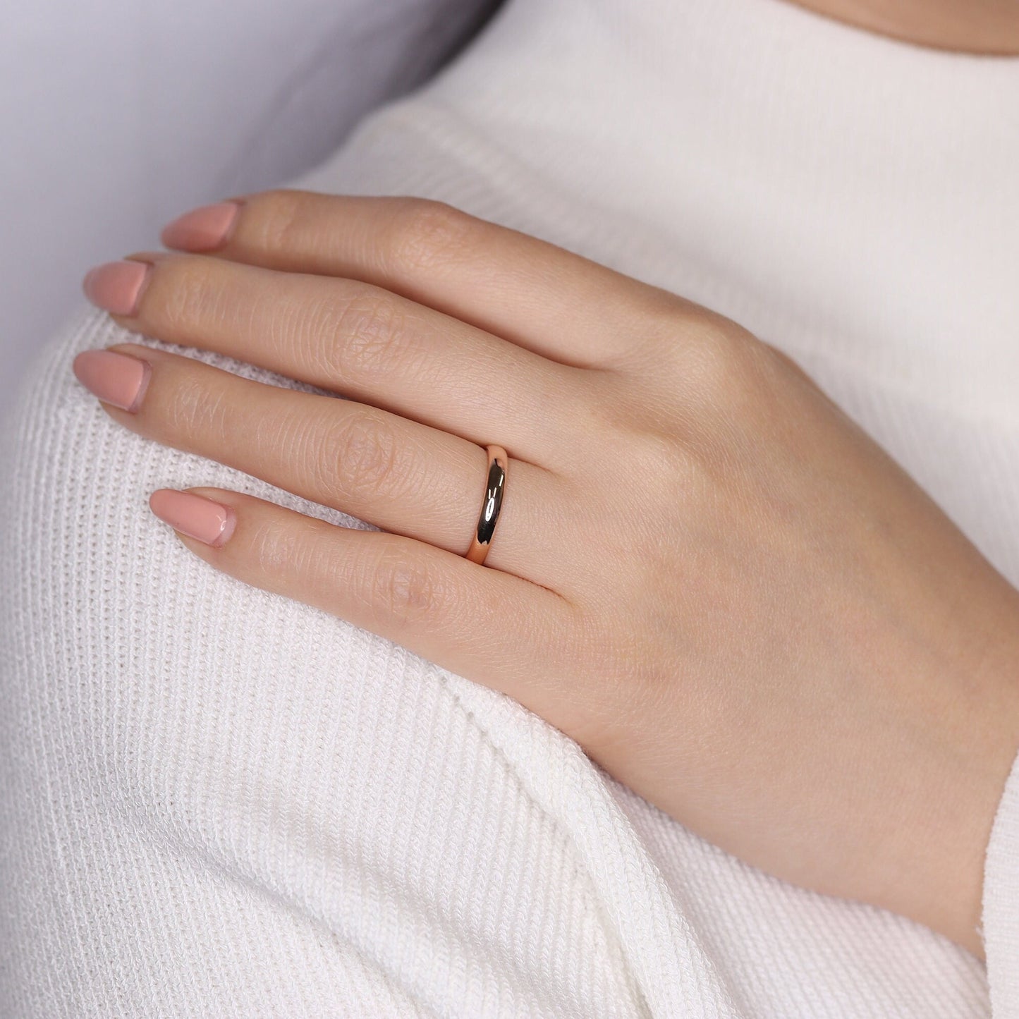 Handmade 14k Gold Wedding Band Ring - 3mm Low Oval - Anniversary Gift