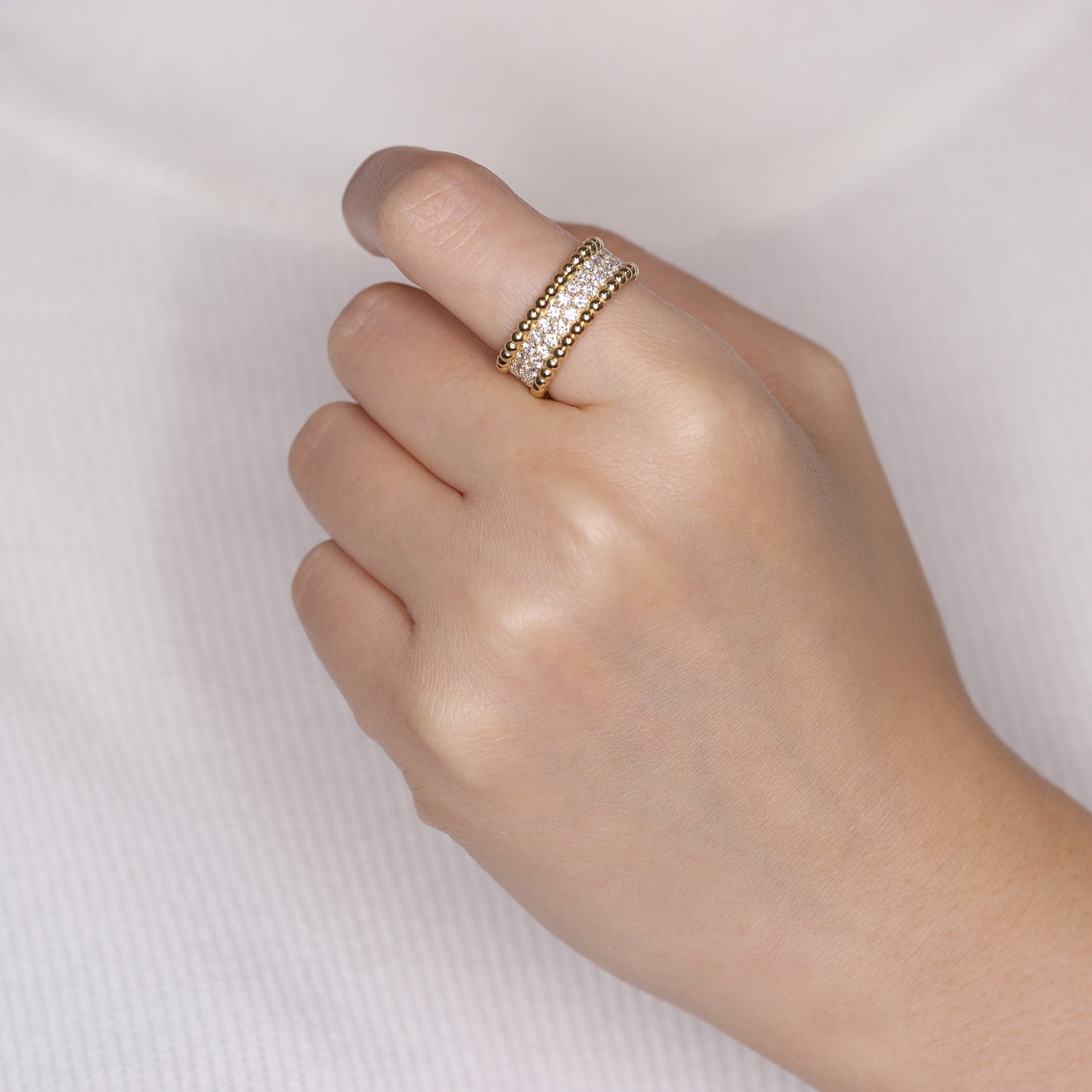14K Gold 2 Row Natural Diamond Eternity Ring: Stackable Double Bead Anniversary Ring
