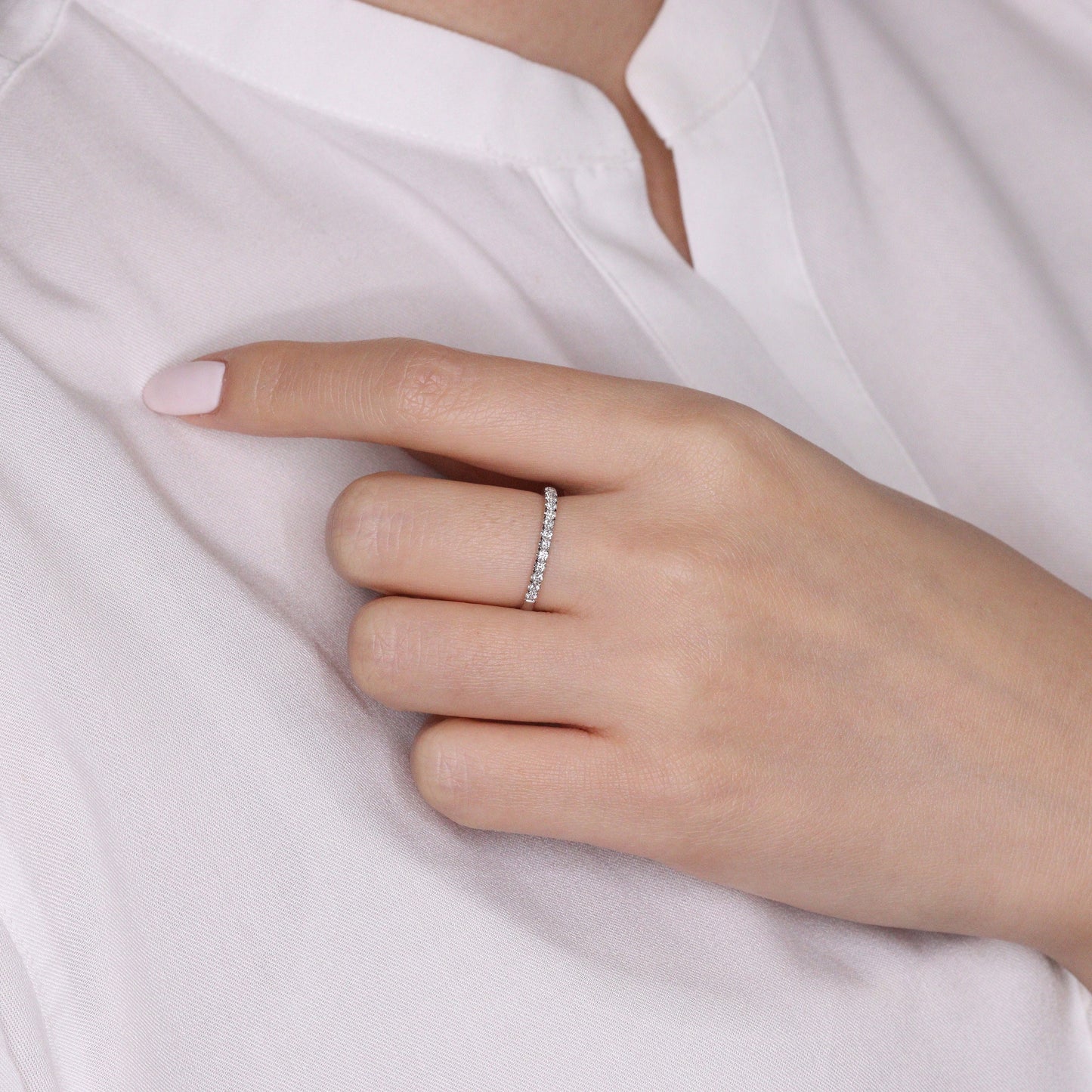 14K Gold Natural Diamond Wedding Band: Half Eternity Stackable 1.9mm Ring- Anniversary gift