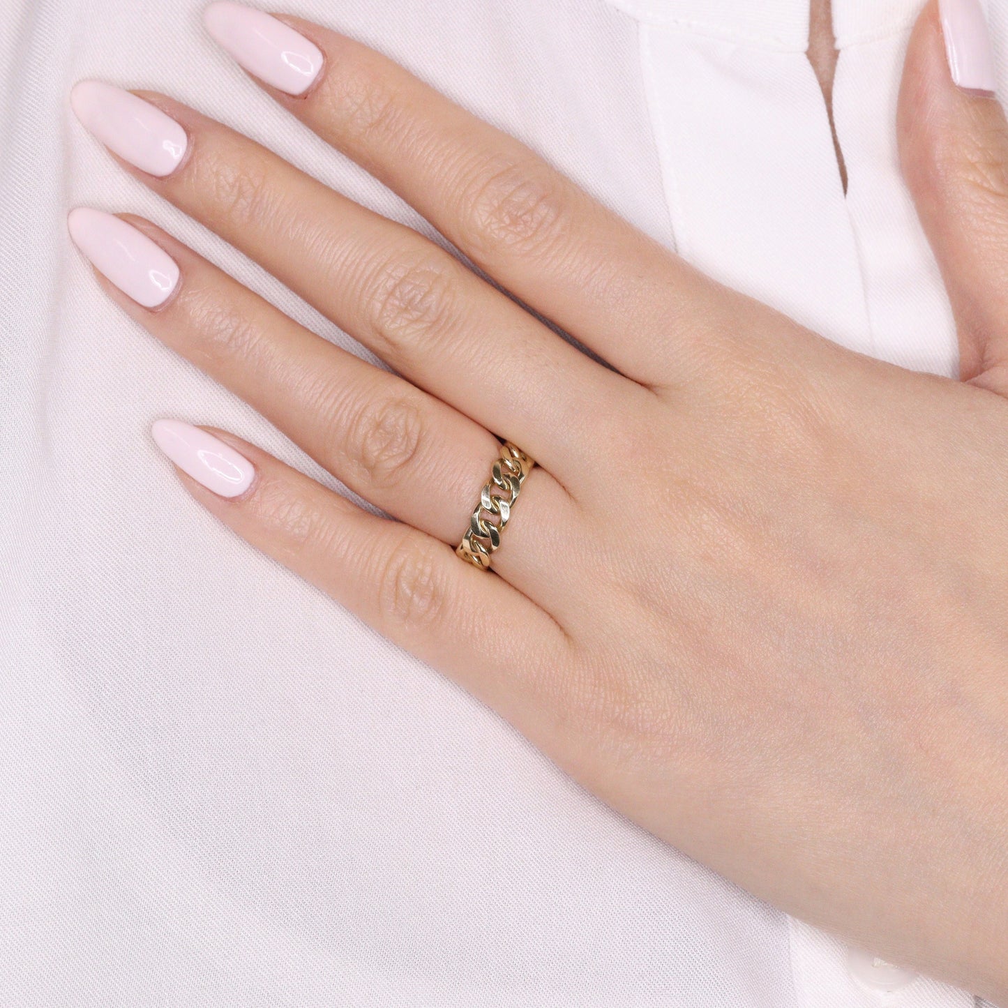 Handmade 14K Solid Gold Cuban Link Ring - Stackable Chain Ring (5.4mm)