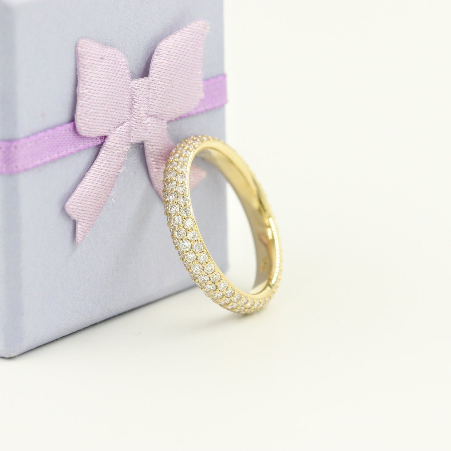 14K Gold 3 Row Natural Diamond 3.3mm Wedding Band: 14K Gold Full Eternity Stackable Ring-Anniversary Ring