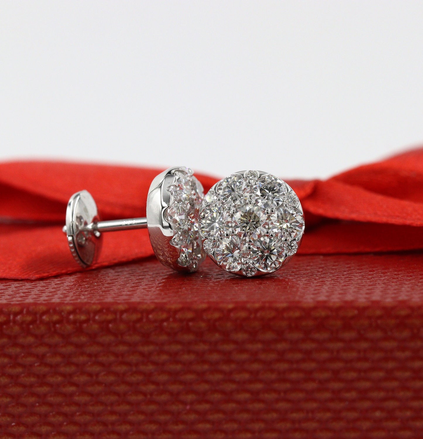 1.8ct Natural Diamond Cluster Earring/Diamond  European lock closure Earrings/14K ,18K gold 10mm Disc Stud  Earrings/Anniversary gift