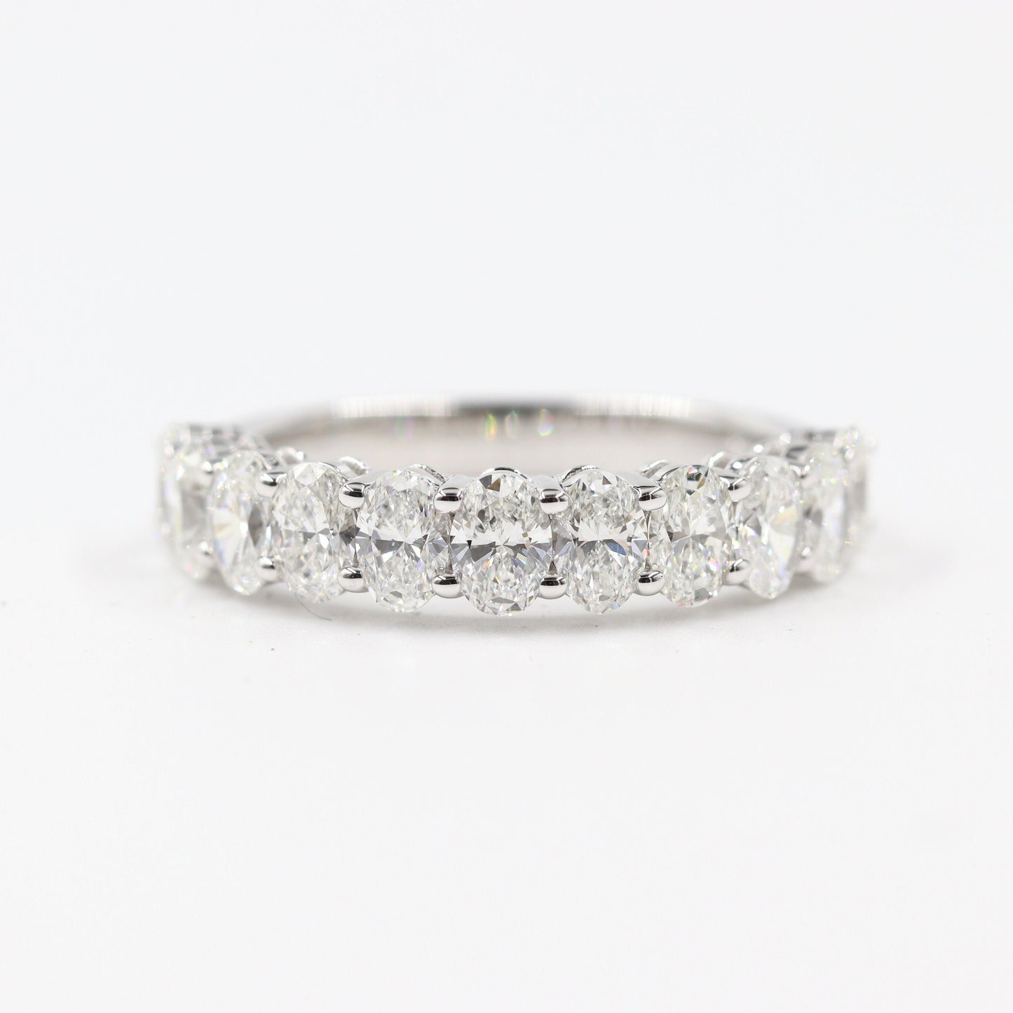 2.8ct Oval Natural Diamond Wedding Band: 14K Gold Half Eternity Anniversary Ring
