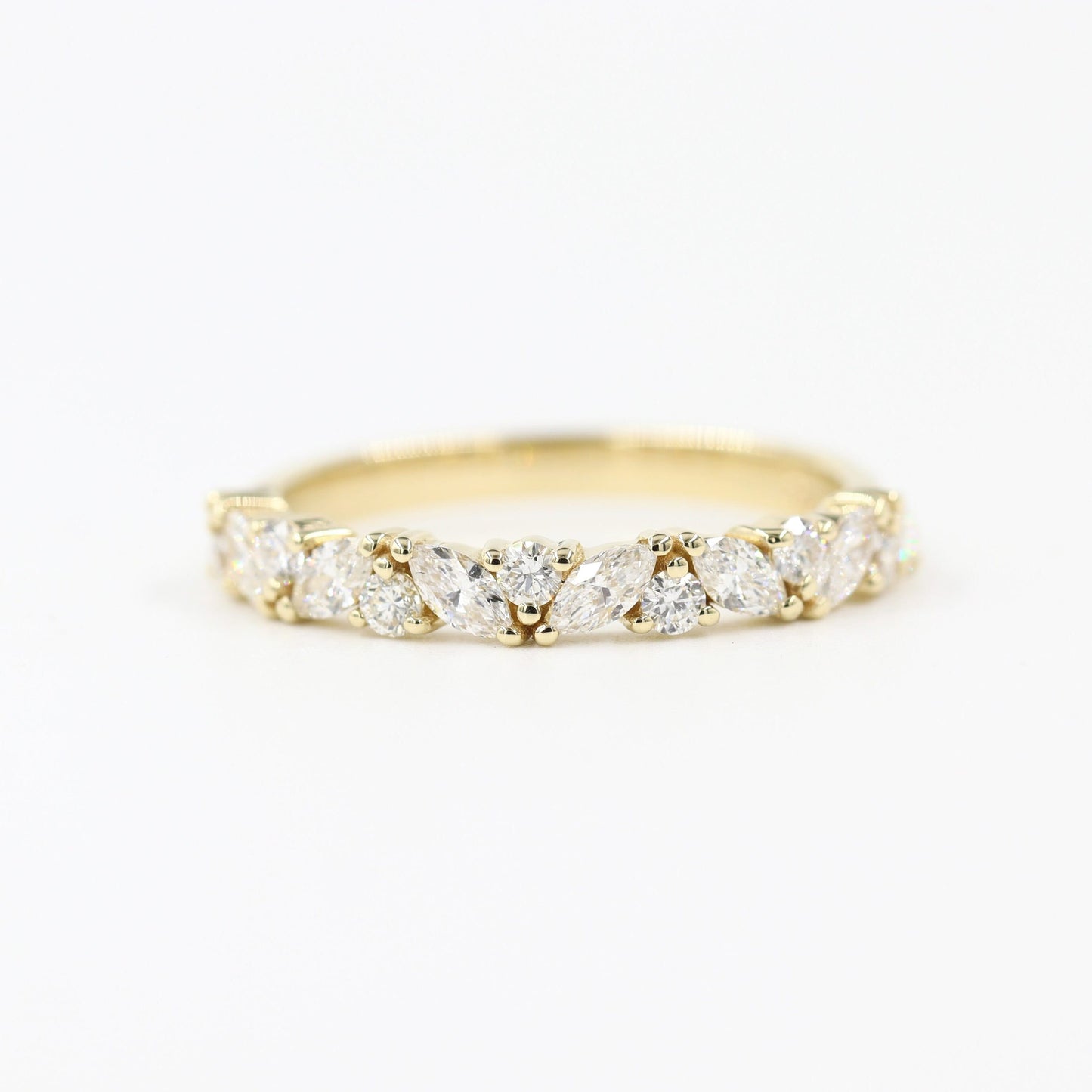 14K Gold Marquise Natural Diamond Cluster Ring: Handmade Anniversary Band