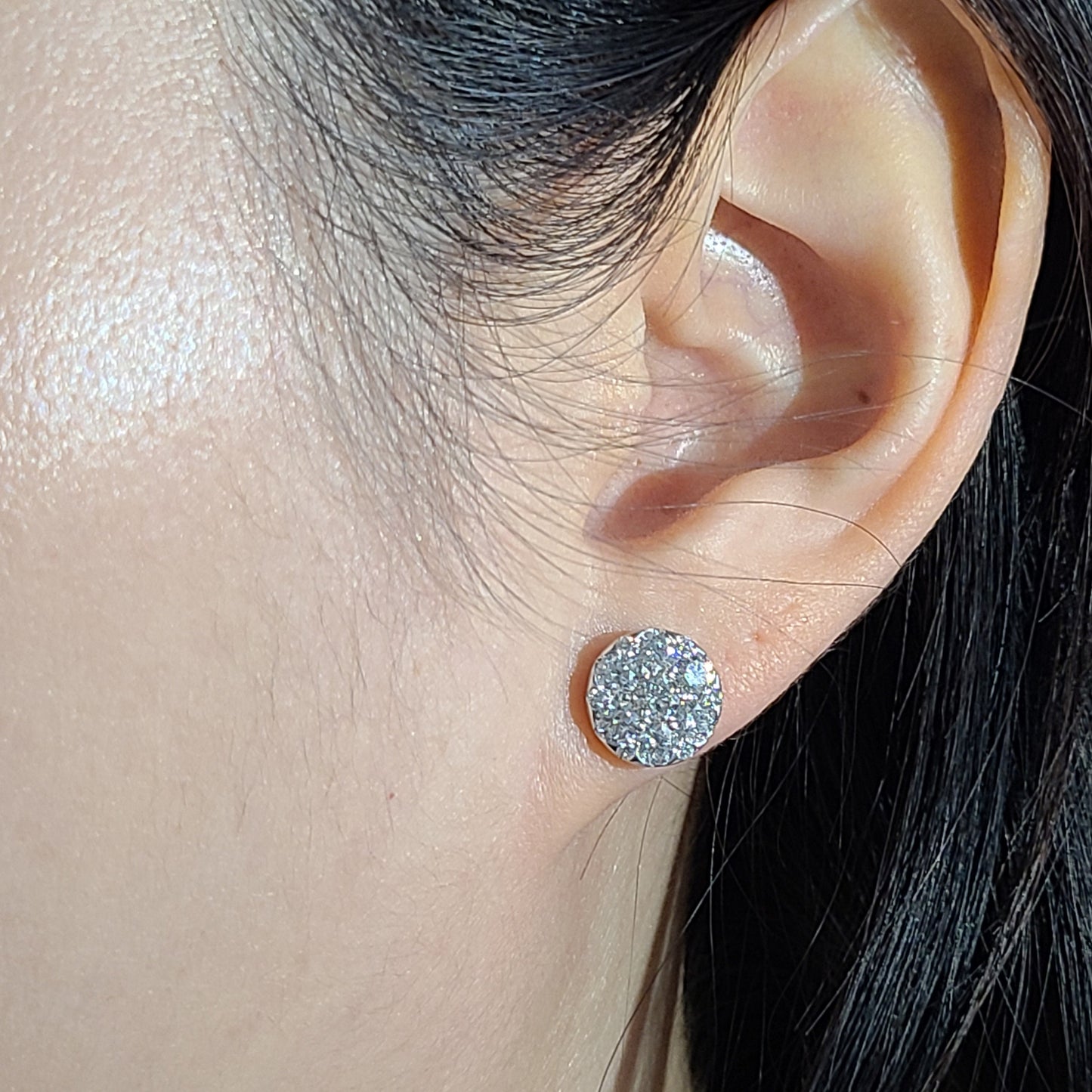 1.8ct Natural Diamond Cluster Earring/Diamond  European lock closure Earrings/14K ,18K gold 10mm Disc Stud  Earrings/Anniversary gift