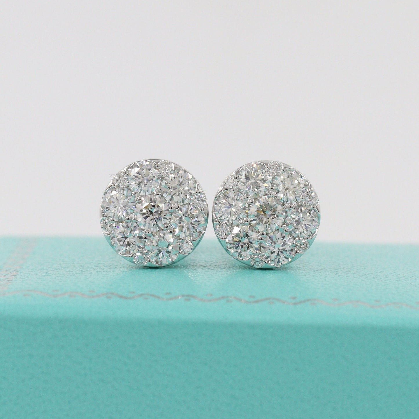 1.8ct Natural Diamond Cluster Earring/Diamond  European lock closure Earrings/14K ,18K gold 10mm Disc Stud  Earrings/Anniversary gift