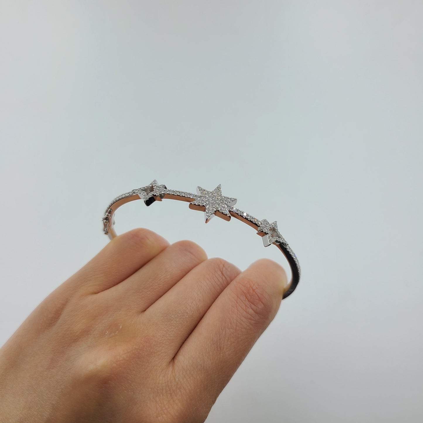 Diamond Star Pave Bangle: 14K Gold Anniversary Bracelet